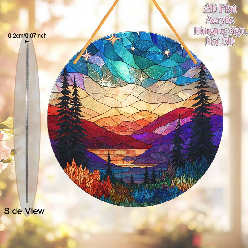 Starry Sunset Mountain Pine Tree Lake Acrylic Suncatcher Nature Window Ornament