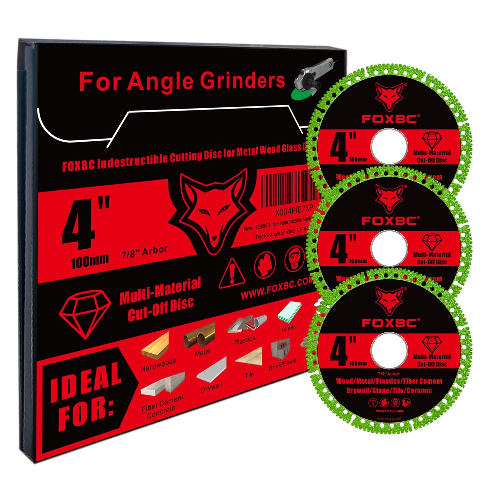 FOXBC 4 Inch Indestructible Multi-Material Cut Off Disc for Angle Red