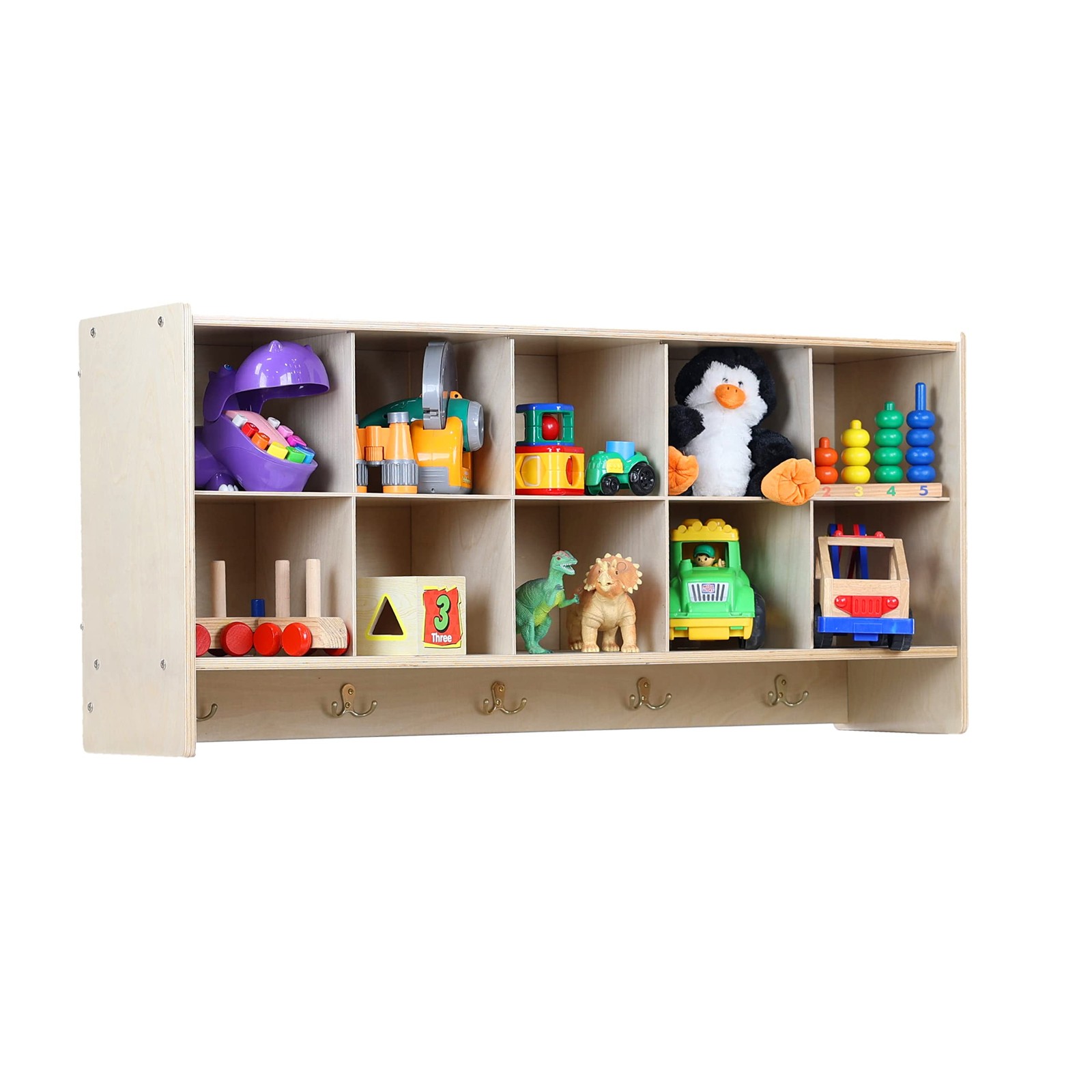 Cubby Storage Organizer Cubes, 10 Cubbies with Coat Hooks, Hanging Wall Cubby...