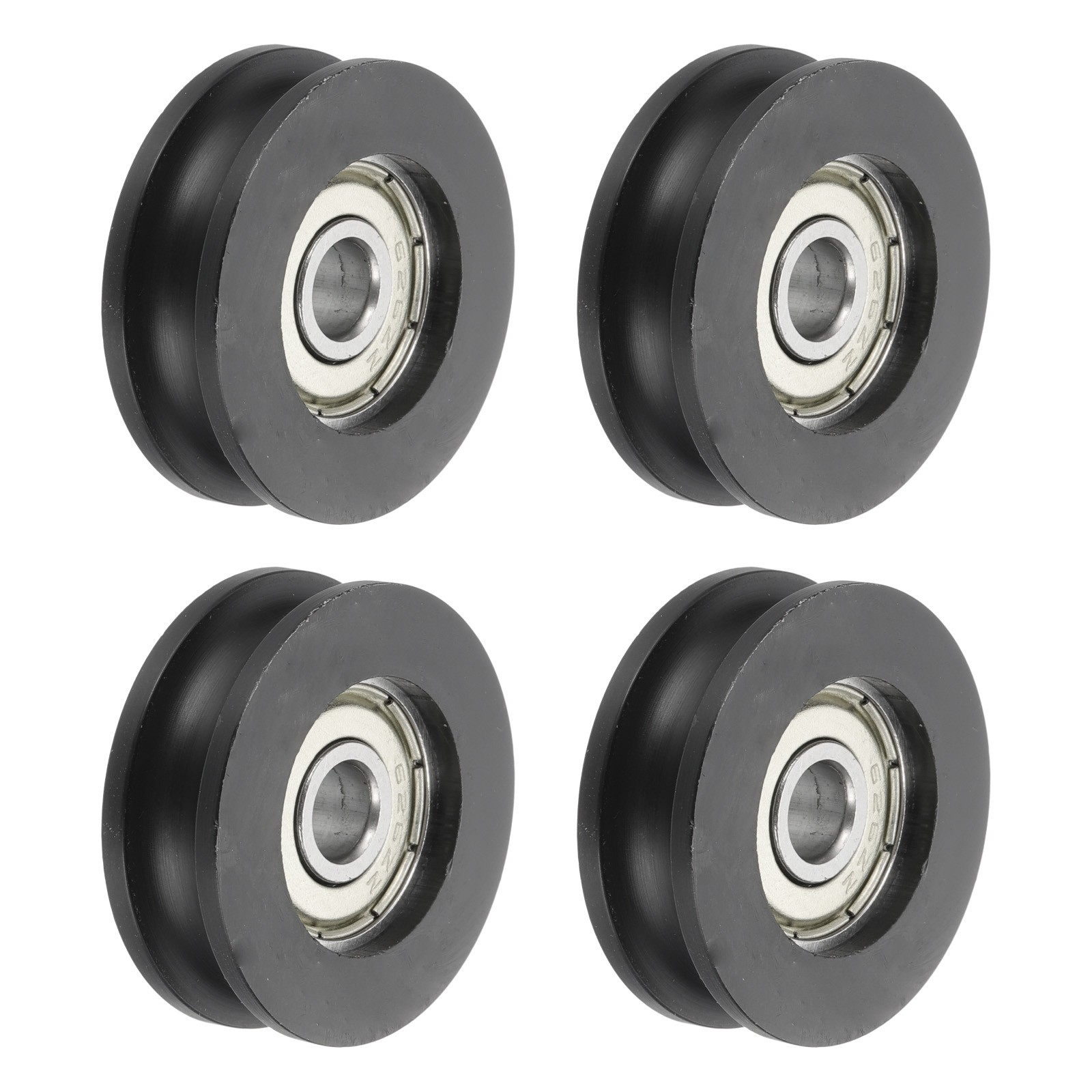 U Groove Ball Bearing Roller, 6 x 30 x 10mm Guide Wheel, Black Pack of 4