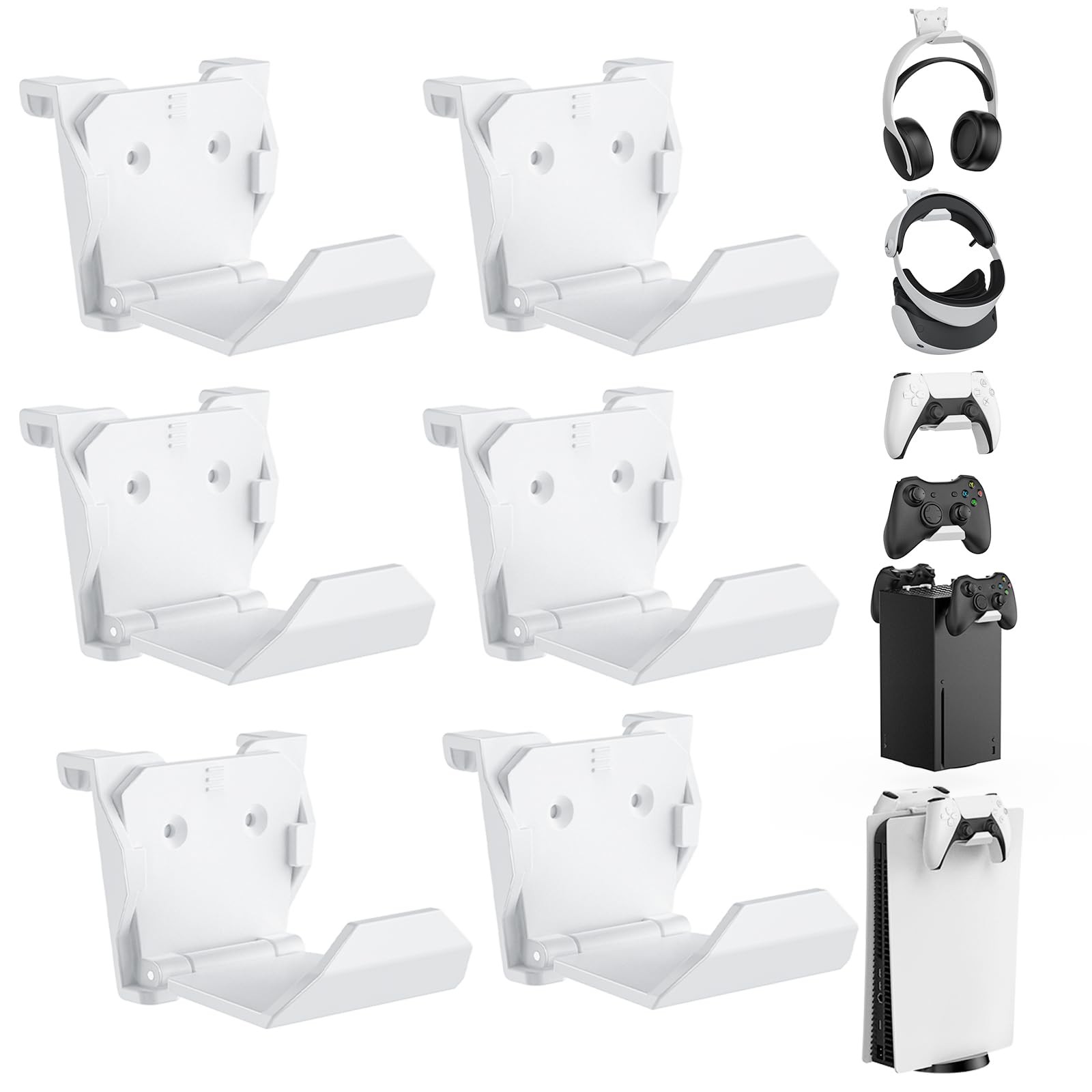 KUNSLUCK 6 Pack Controller Wall Mount for PS5, Xbox, Switch 6 Pack, White