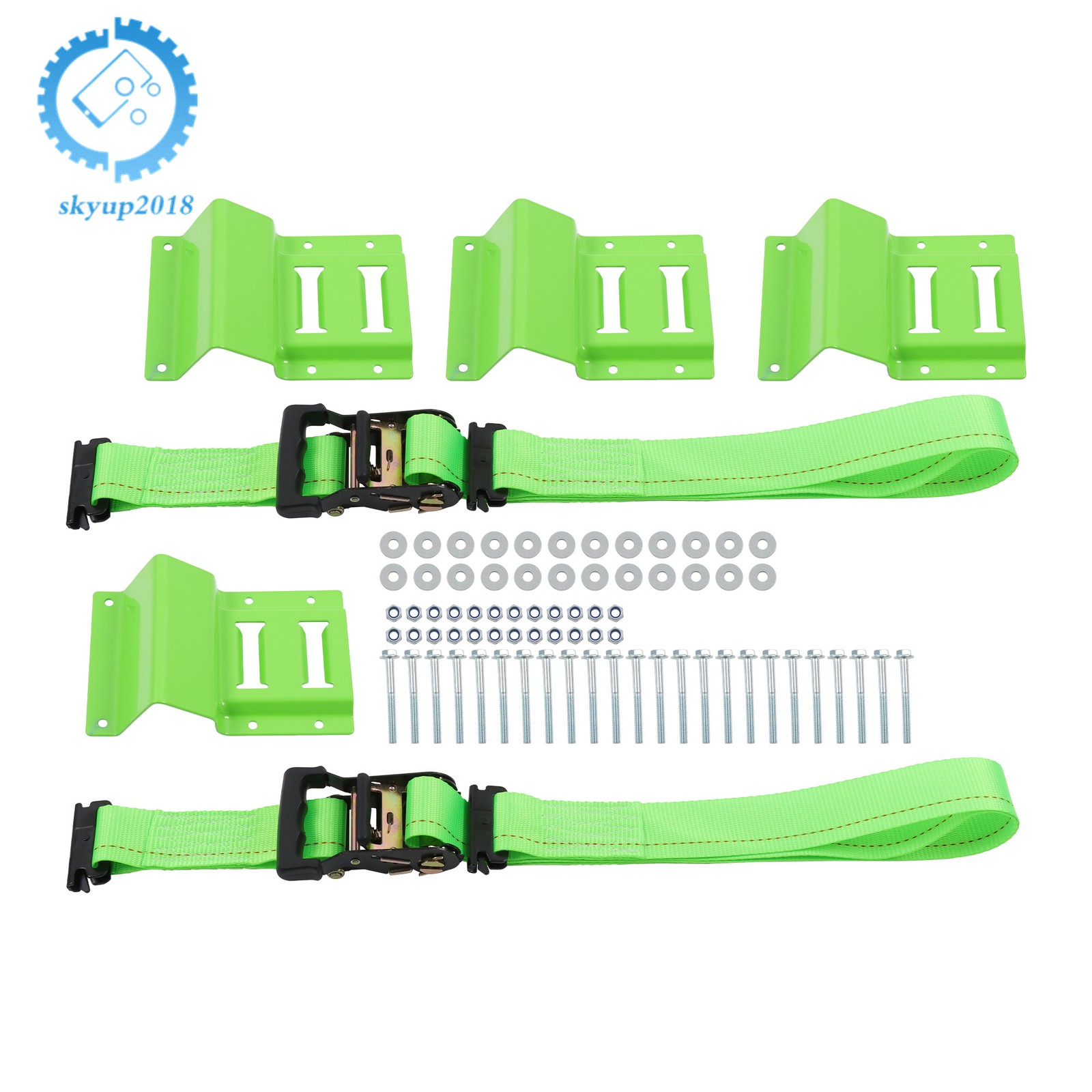 Green Wheel Chock And 6ft Ratchet Strap Kit For E Track System ATV UTV Tractors