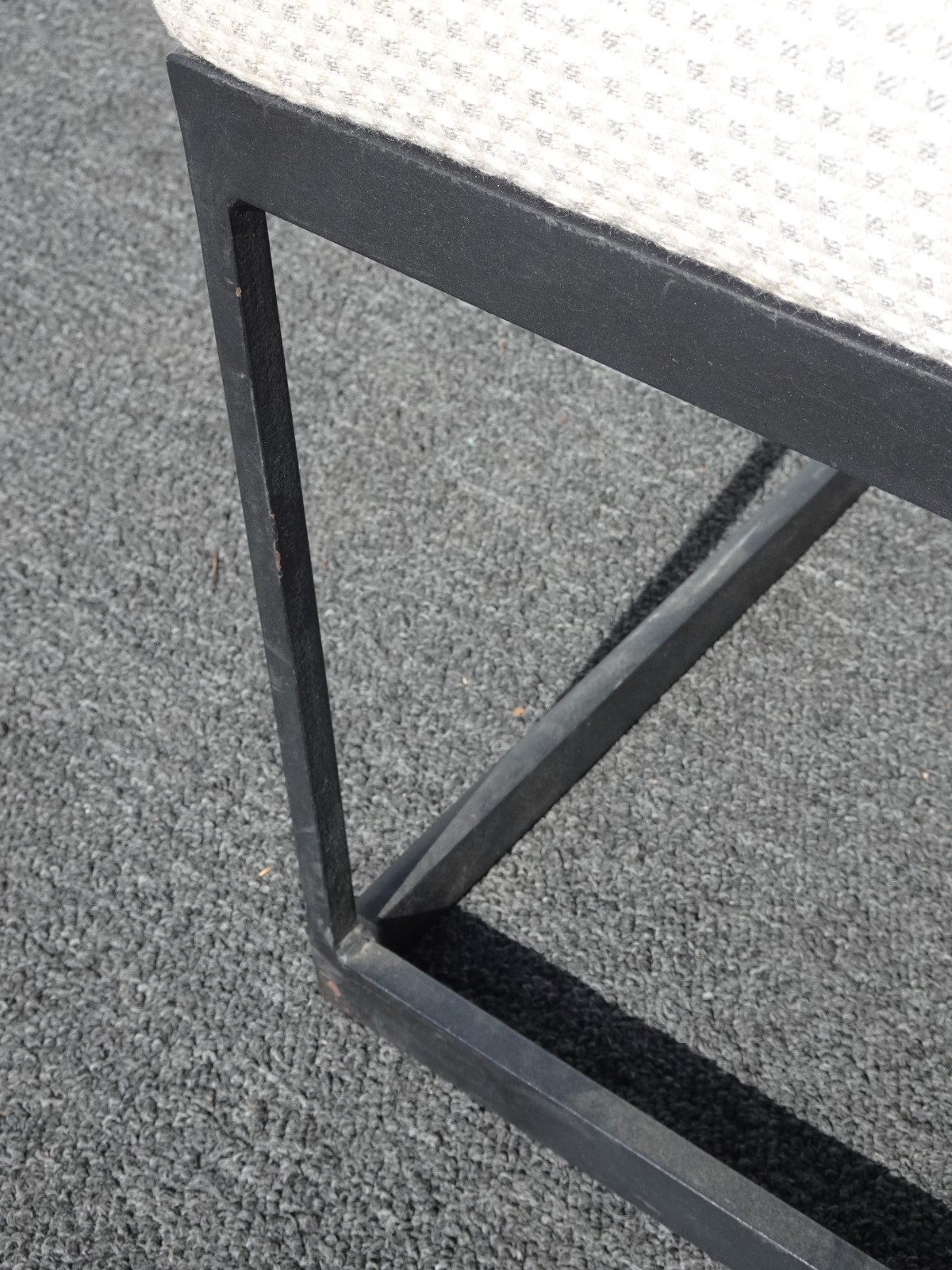 Modern White Bed Side Bench with Iron Base & Designer Fabric