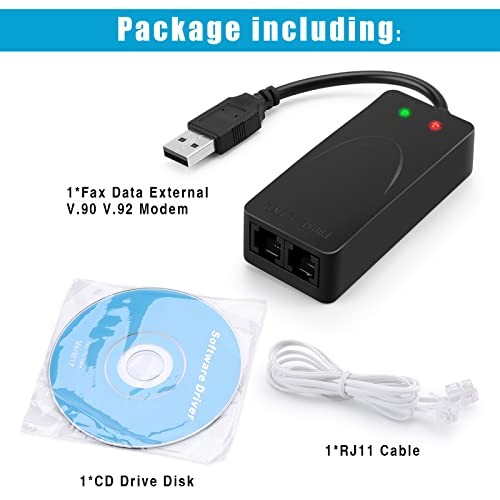 External USB 56K Modem, Plug & Play Dial-Up for Fax, Win 7/8/10/11 | Plug &