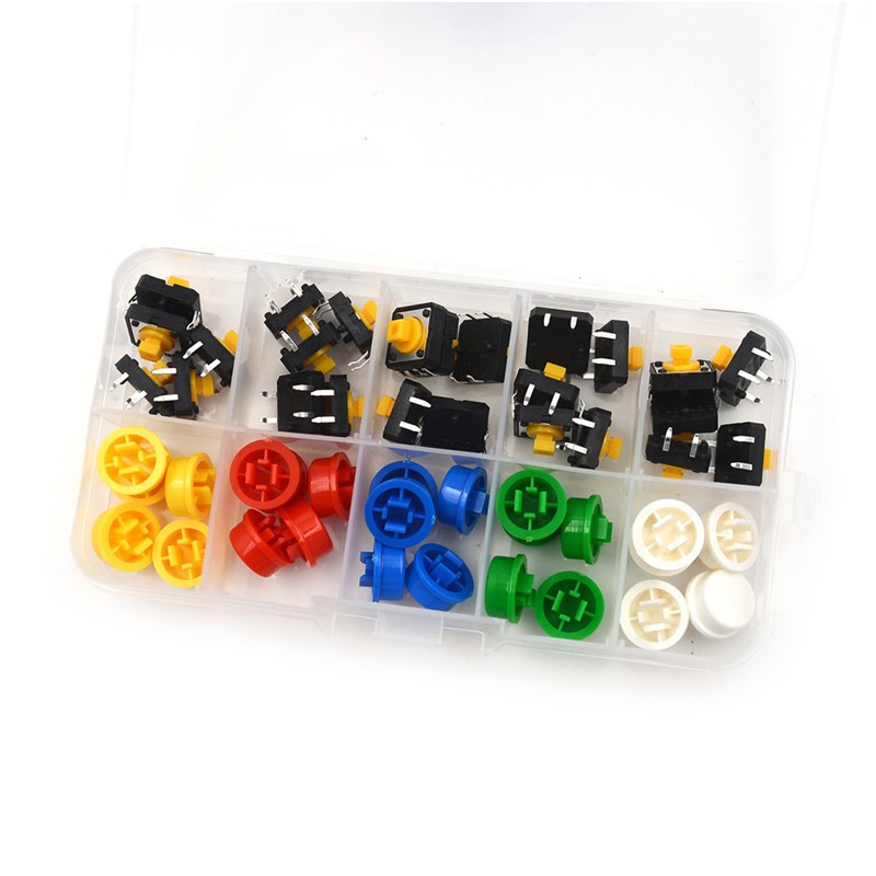 25 Momentary Tactile Push Button Touch Micro Switch 4P PCB Caps 12x12x7.3mm NDh$