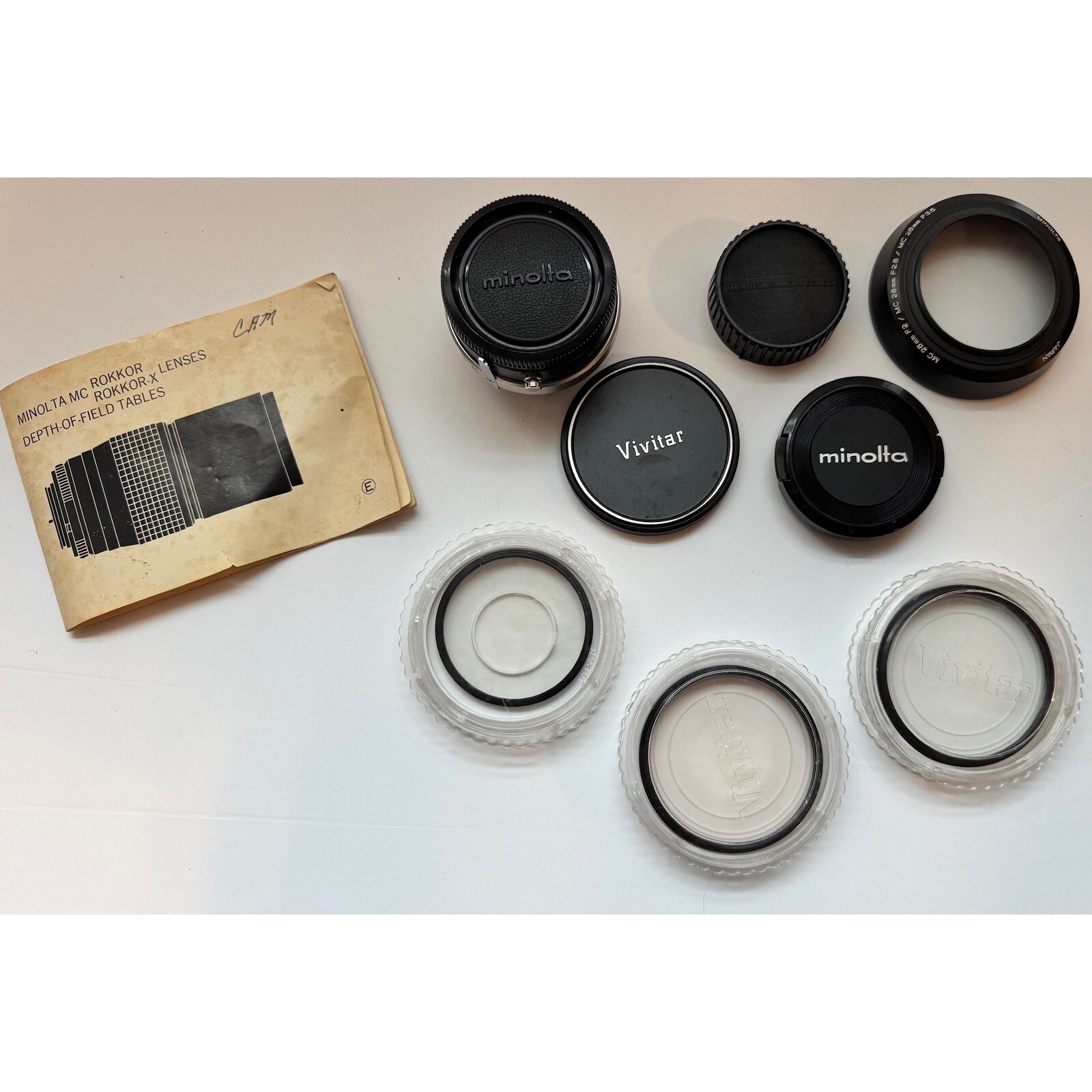 Minolta Vivitar Lens Bundle: Tele Converter, UV Haze, Skylight Filters Manual