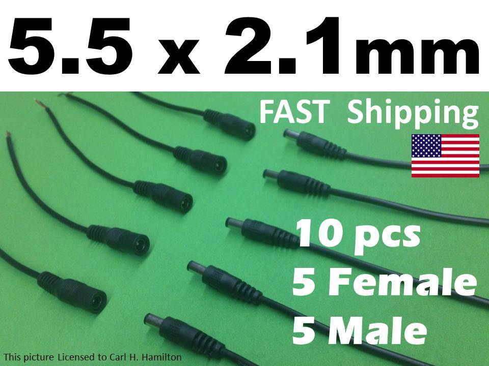 10x CORD pigtail 5.5x2.1mm DC Connector Cable Plug part MALE & FEMALE Sets NEW