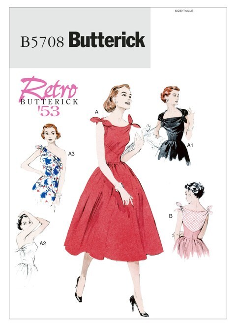 Butterick B5708 Easy Skill Level Sewing Pattern Retro 1953 Dress Misses sz 6-22