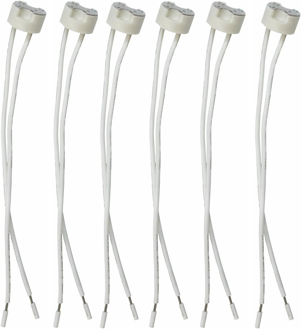 6 Pcs G8 Base Porcelain Halogen Socket G8 LED Light Bulb Ceramic Socket with 6"