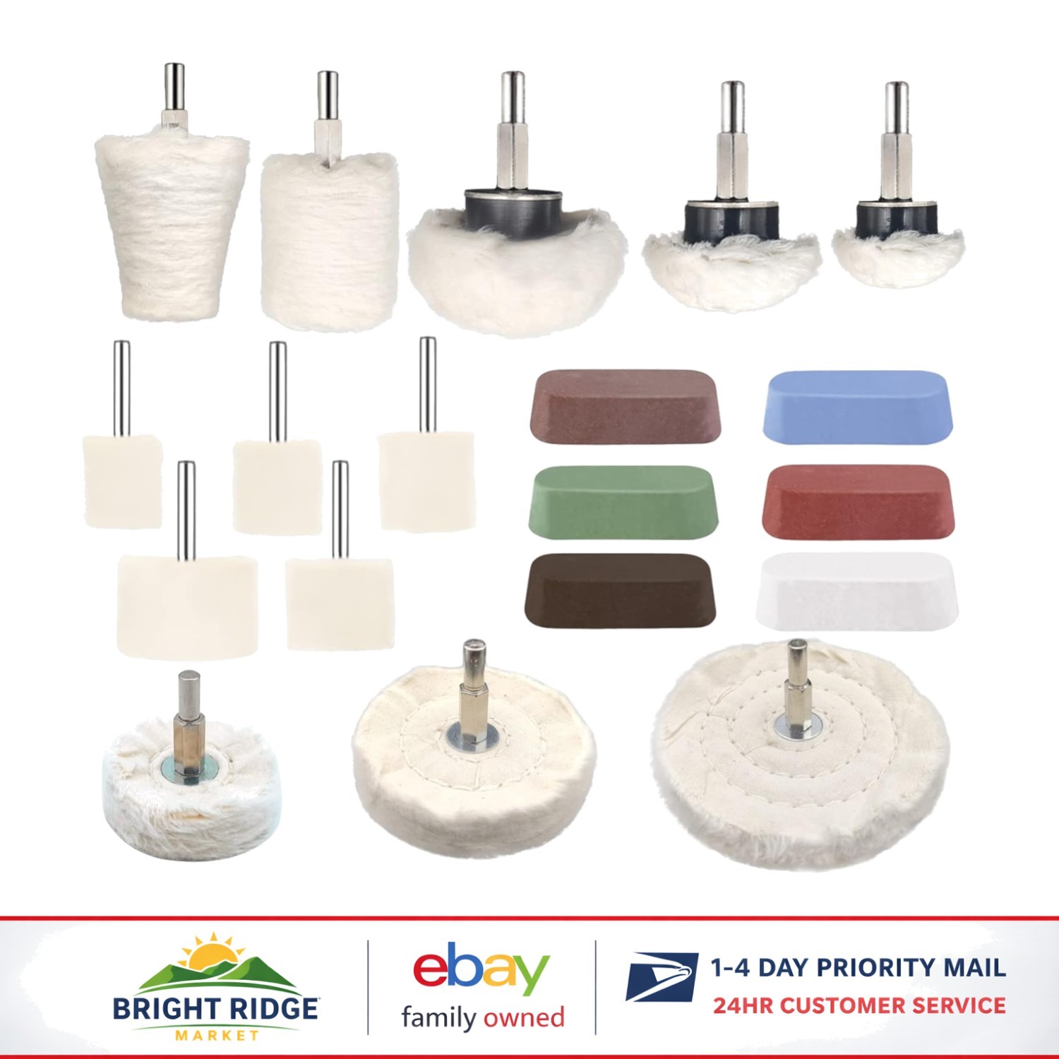 Complete Polishing Kit with 19 Buffing Wheels for Aluminum and Chrome Surfaces