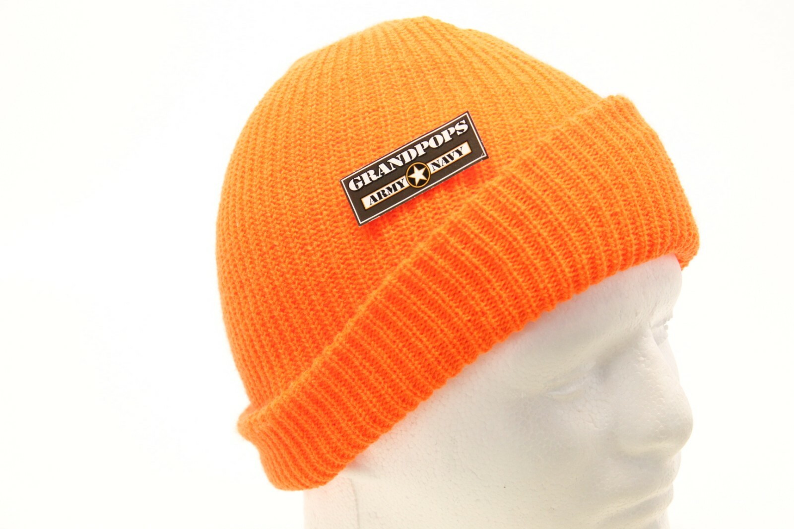 HUNTERS ORANGE ACRYLIC KNIT HAT MADE IN USA