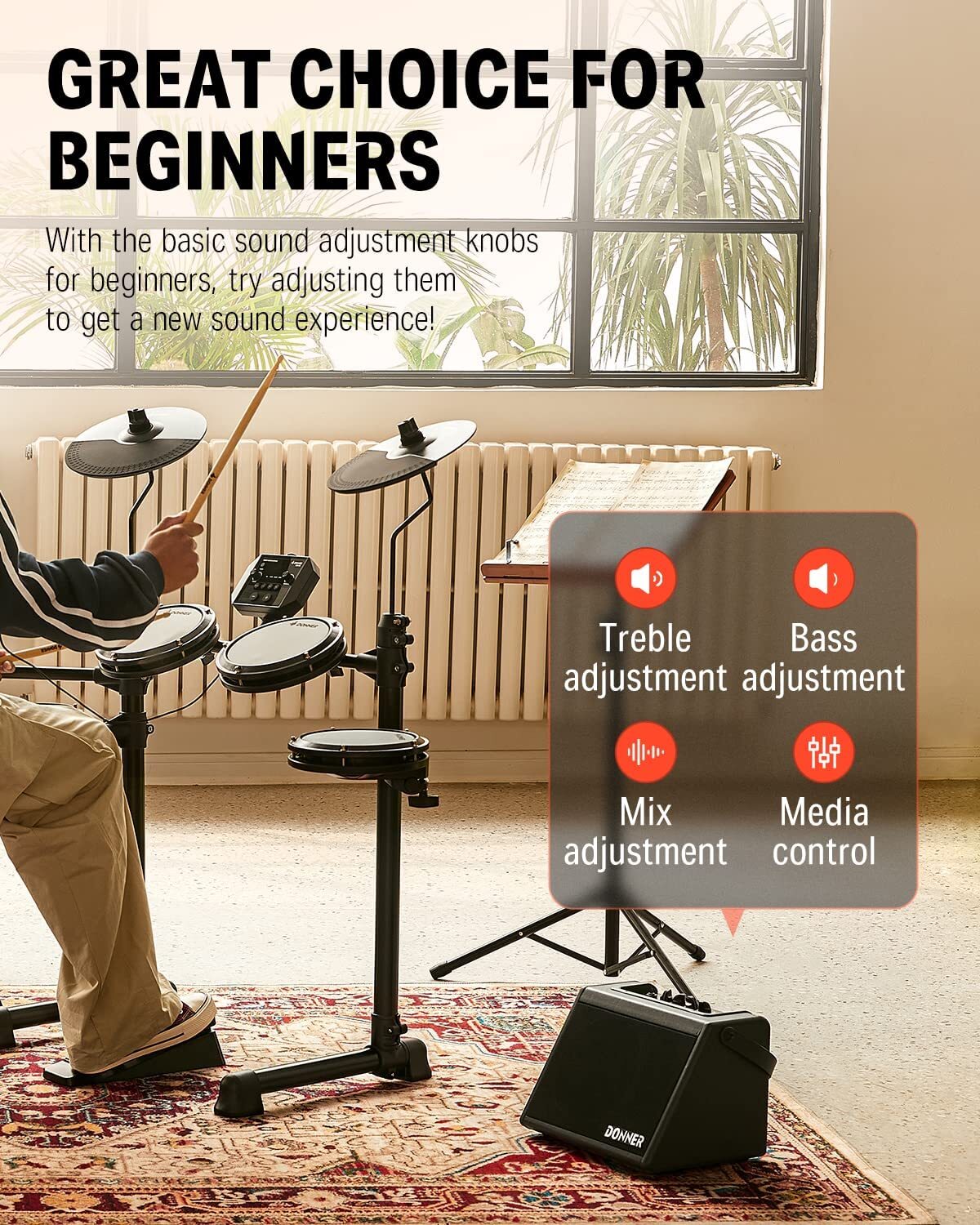 Donner DDA-20 Electric Drum Amplifier 20W 2 Channel Electric Piano Amp Portable