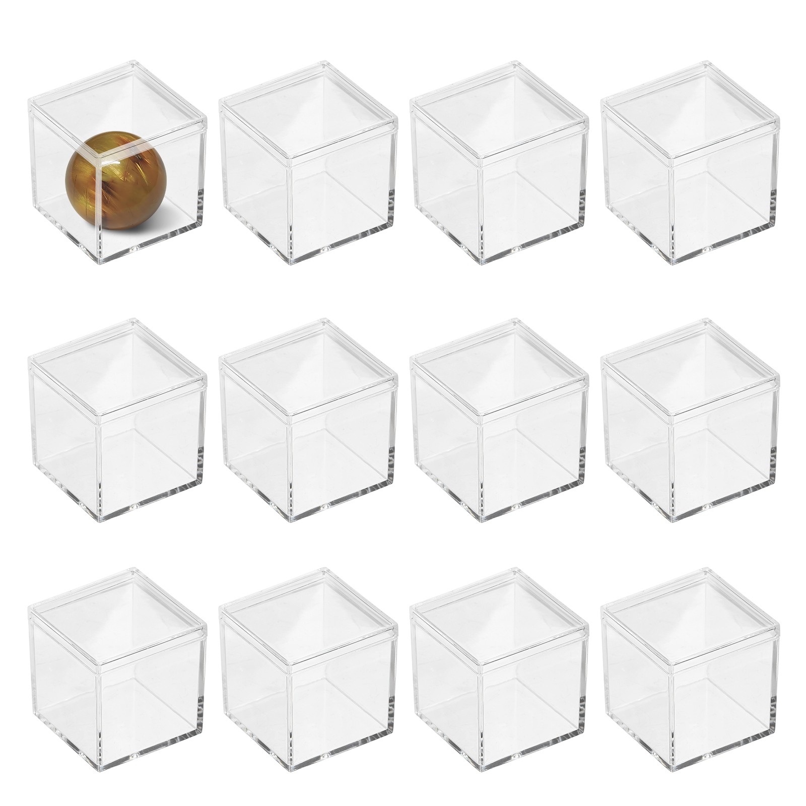 12 Pack Clear Square Acrylic Display Box with Lid(1.8 x 1.8 x 1.8 Inch)