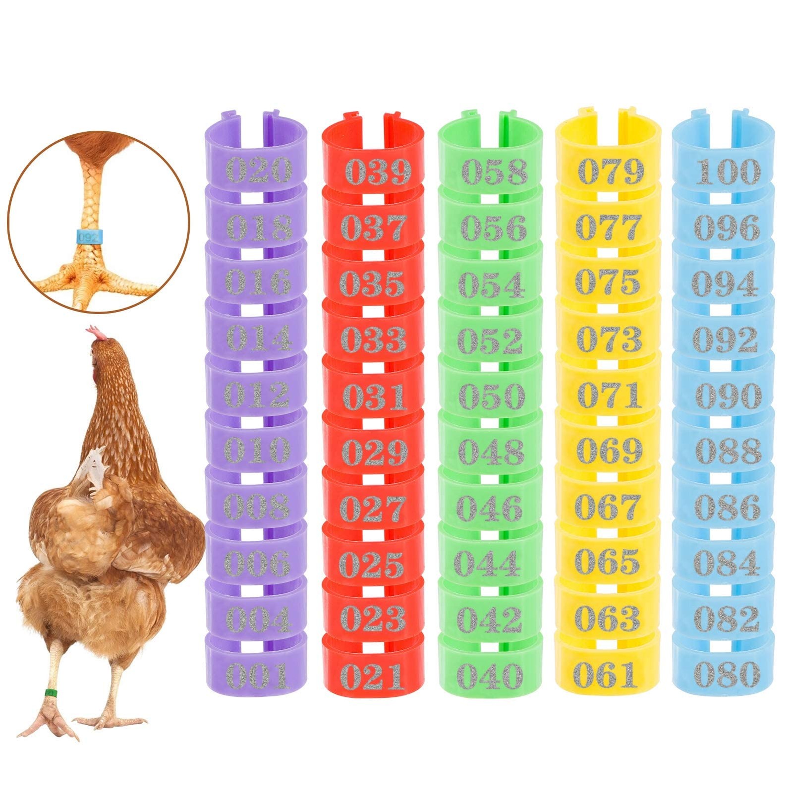 0.6in 100 Pcs Numbered Chicken Leg Identification Bands