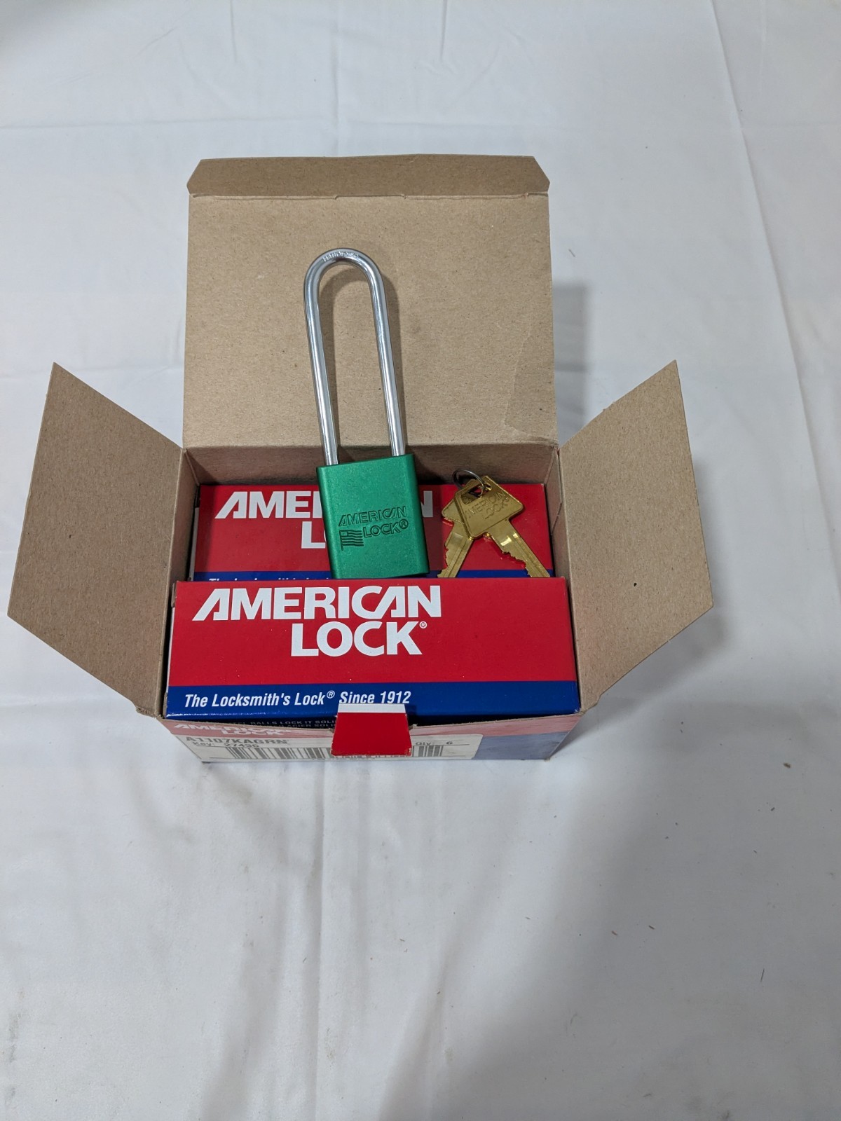 (6)American Lock Lockout Padlock Keyed Alike, Aluminum, 3 High A1107KAGRN-27436