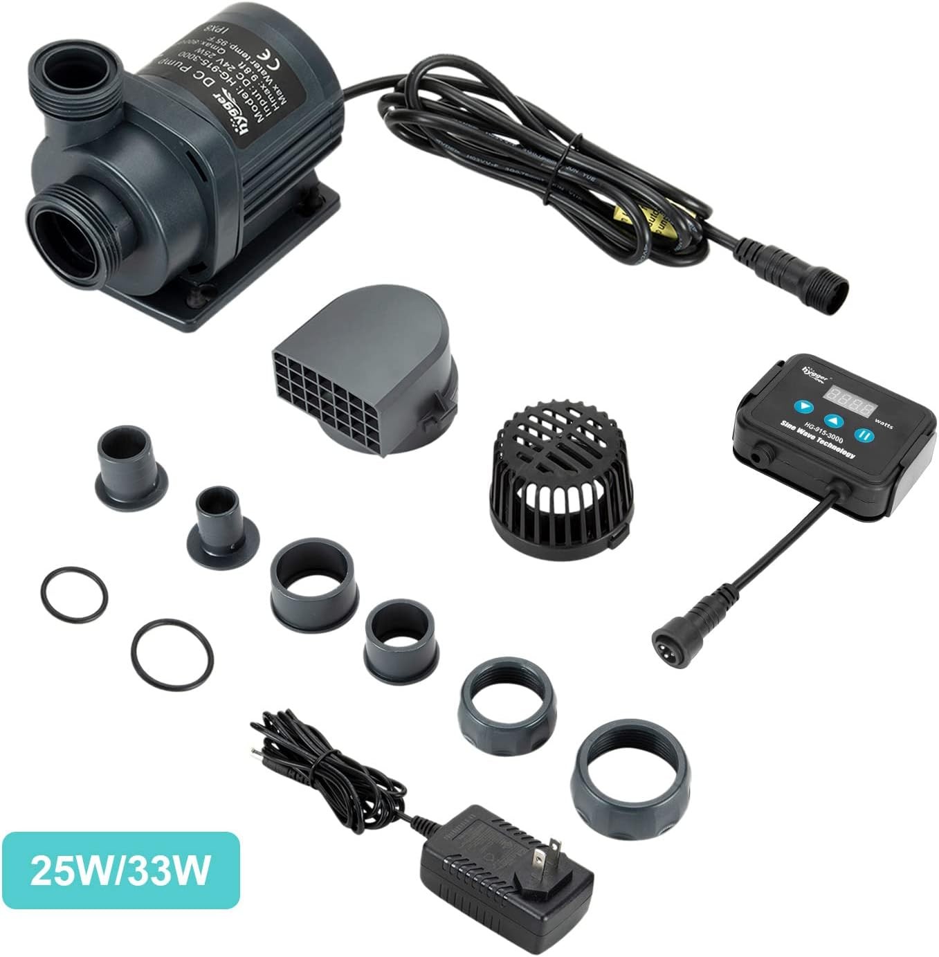 hygger 800GPH Quiet Submersible and External 24V Water Pump with Controller ...
