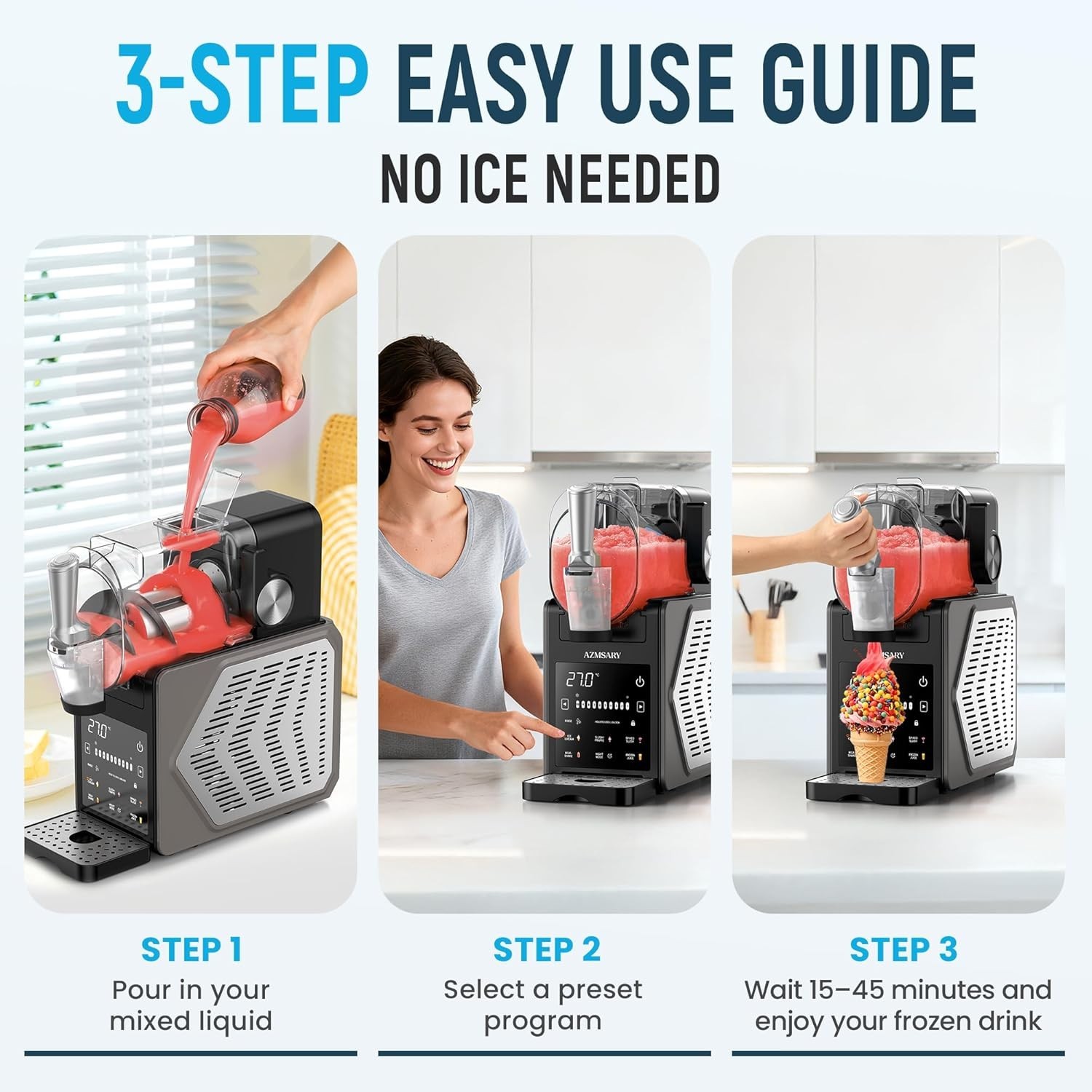 Deluxe Home Slushie & Ice Cream Maker - LED Display, 6 Programs, No Ice Needed