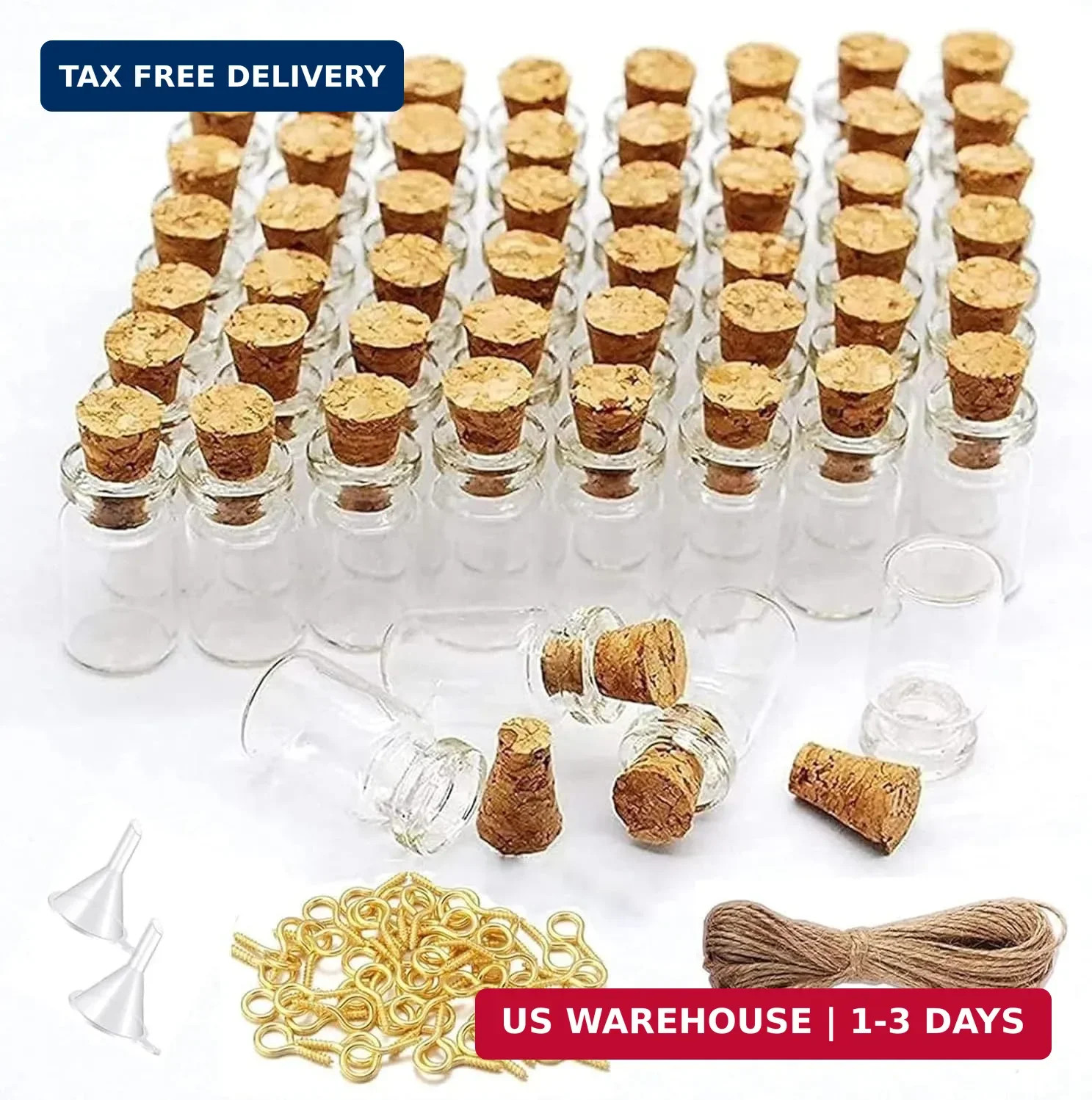 Sxminer 0.5ml Mini Small Glass Bottles with Cork Stoppers Tiny Jars 20 Meters Tw