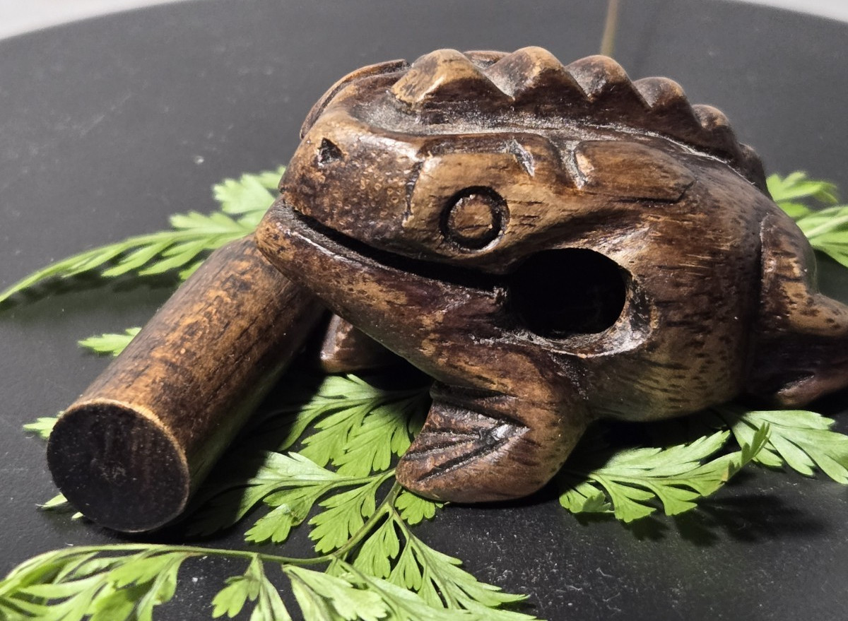 Wooden Frog Guiro Percussion Musical Instrument Carved Wood Croaking- VIDEO