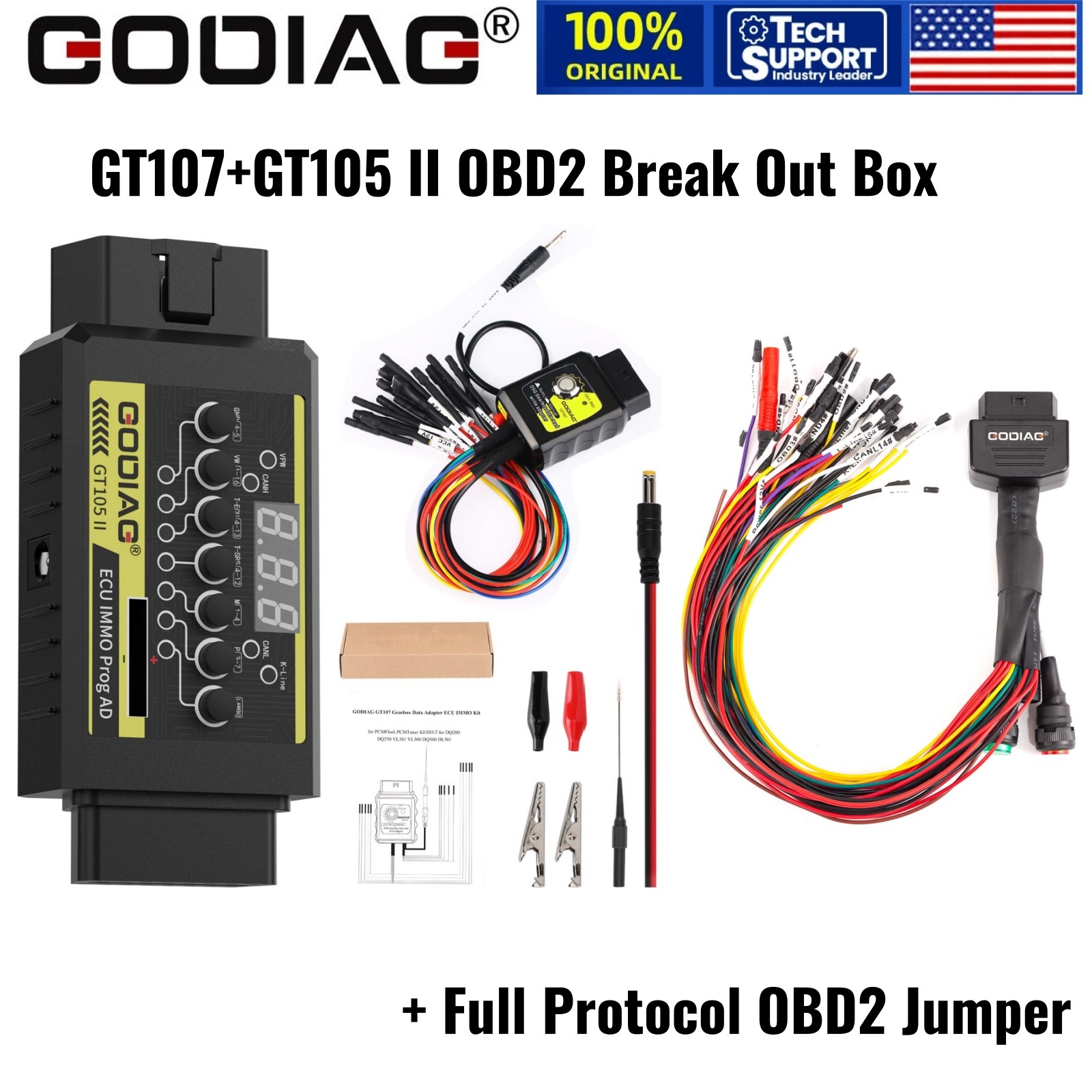 GODIAG GT107 with GT105II DSG Gearbox Data Adapter & OBD2 Universal Jumper