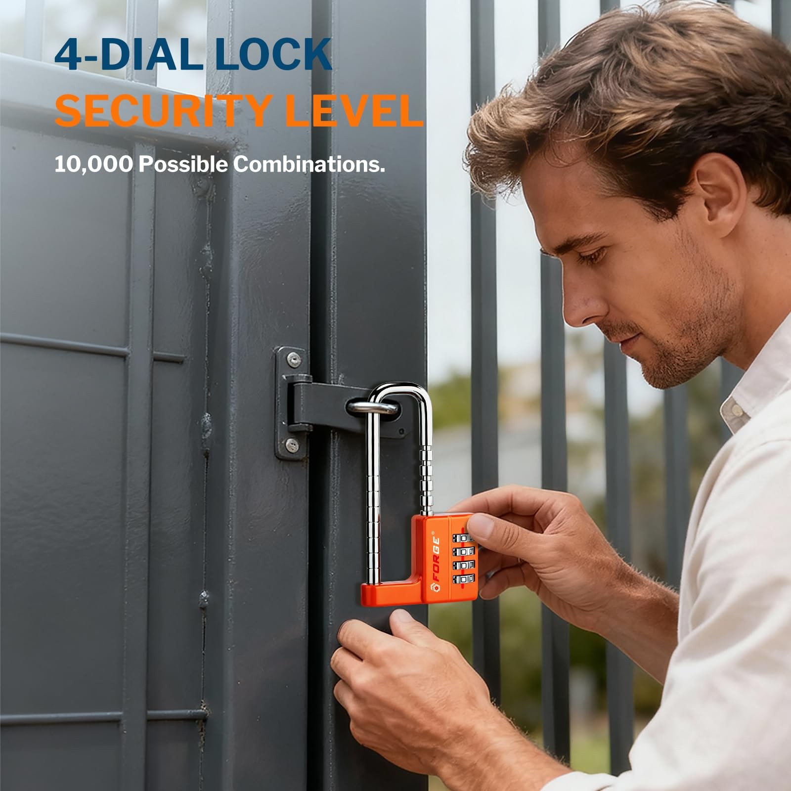 FORGE 2A837C 4-Digit Heavy Duty Waterproof Padlock Adjustable Shackle