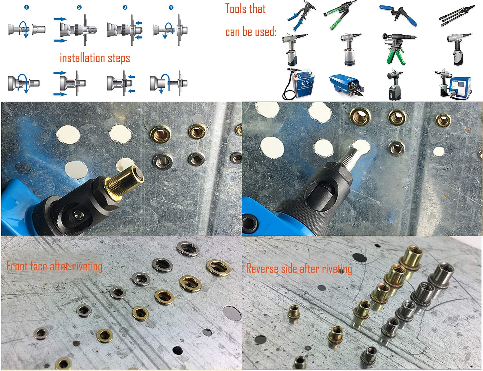 LBY 60pcs Carbon Steel Rivet Nuts, M6 Thread Insert Nutsert (Half-Hexagonal) ...