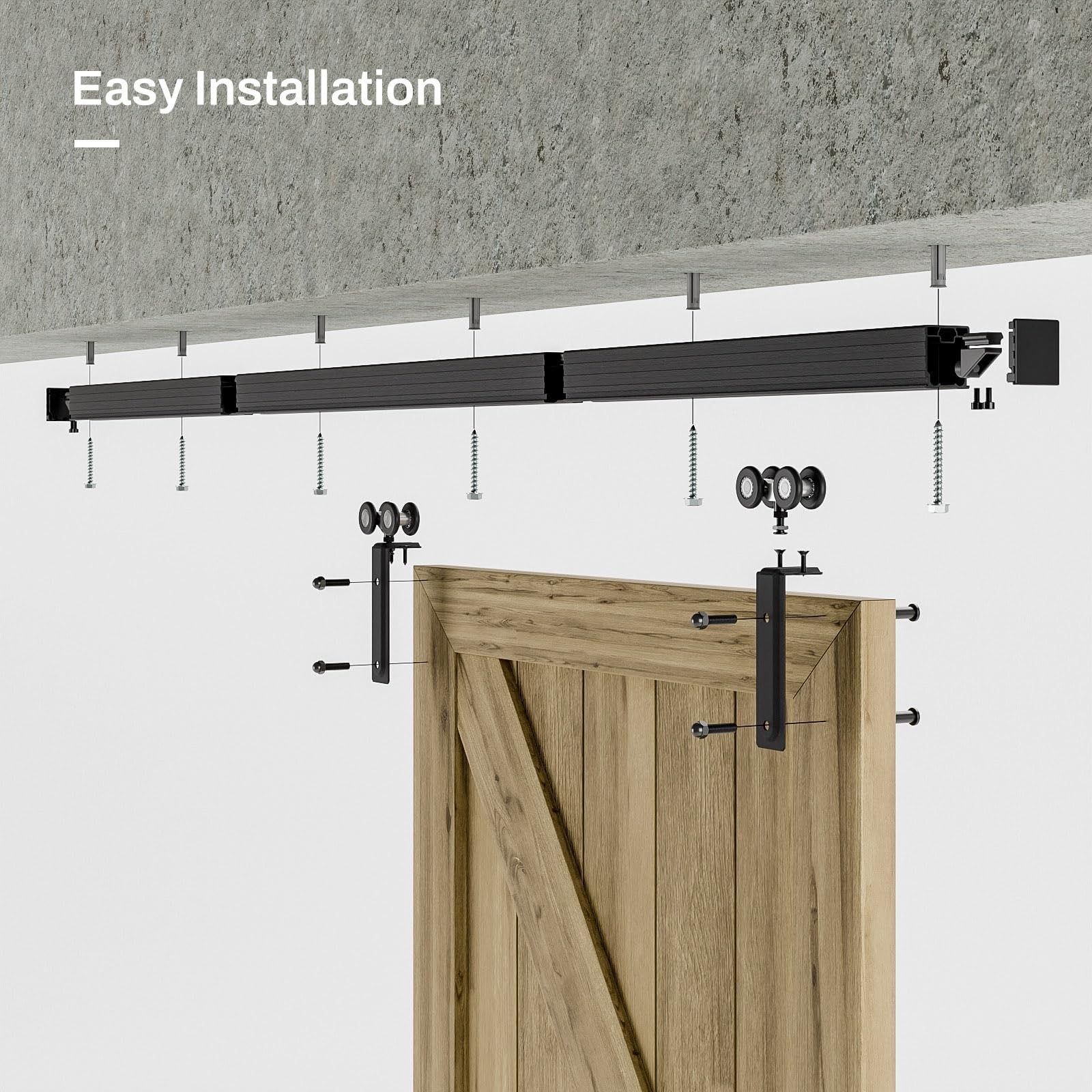60"/5FT Ceiling Mount Box Rail Barn Door Hardware Heavy Duty Sliding Barn Doo...