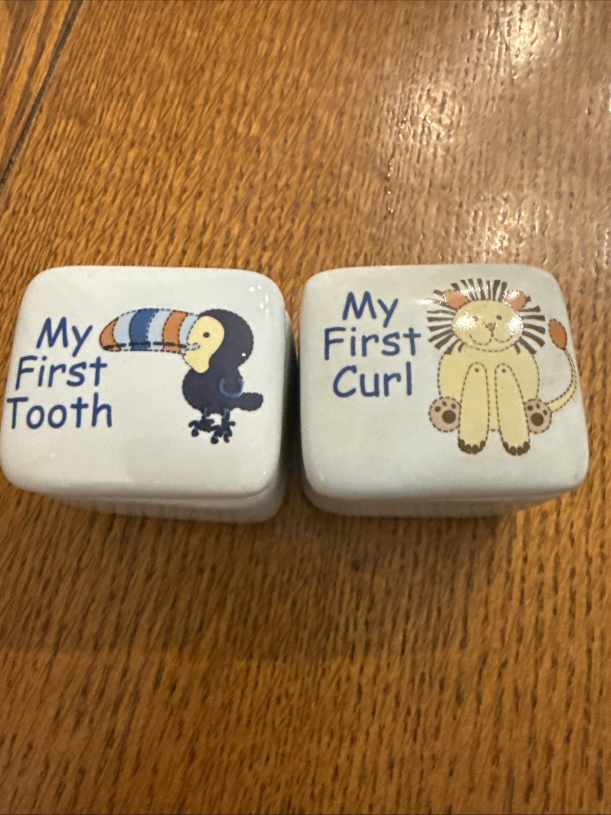 2 Ceramic Keepsake Boxes First Tooth First Curl 2"x1.75"