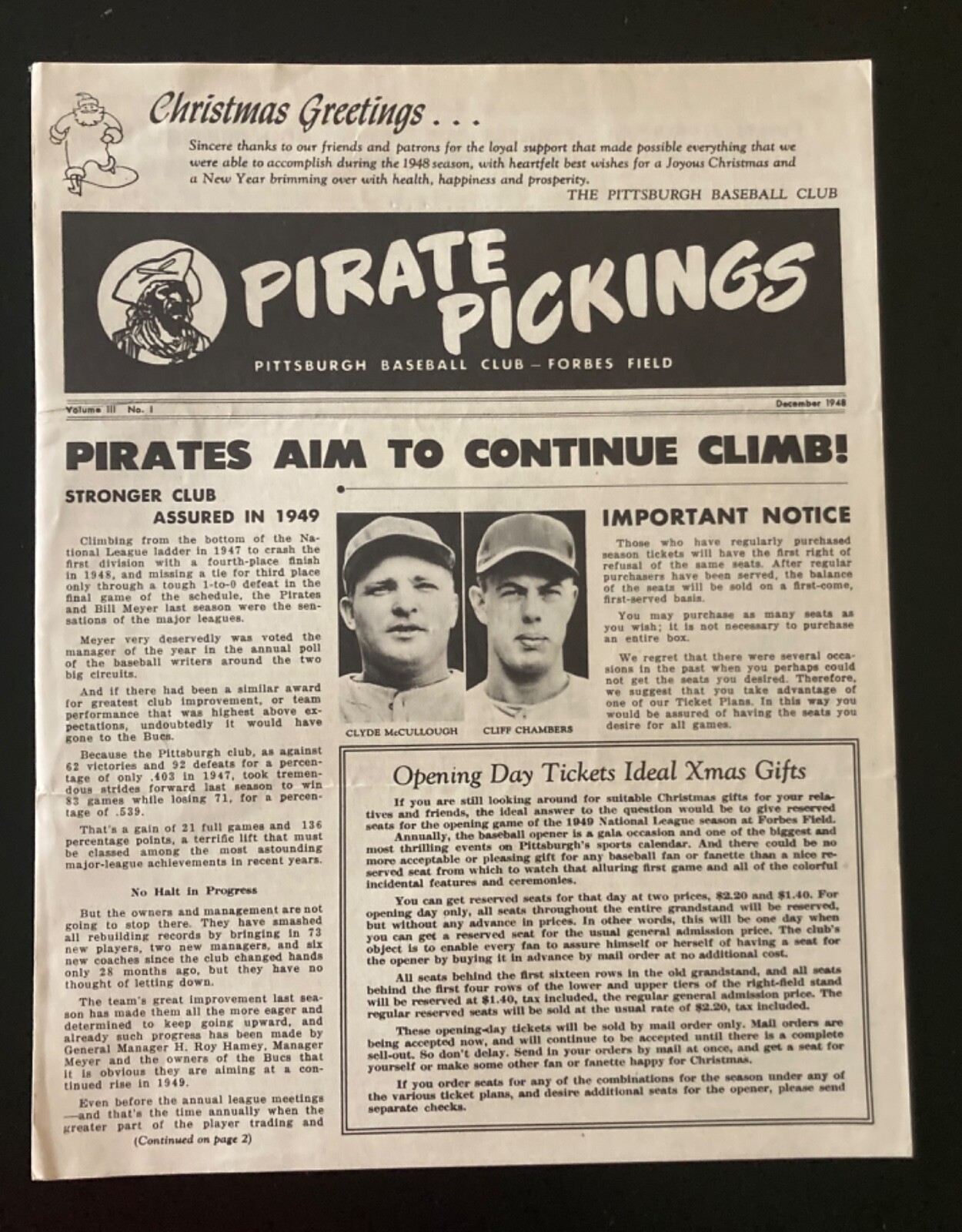 1949 Pittsburgh Pirates - Pirate Pickings Baseball Newsletter