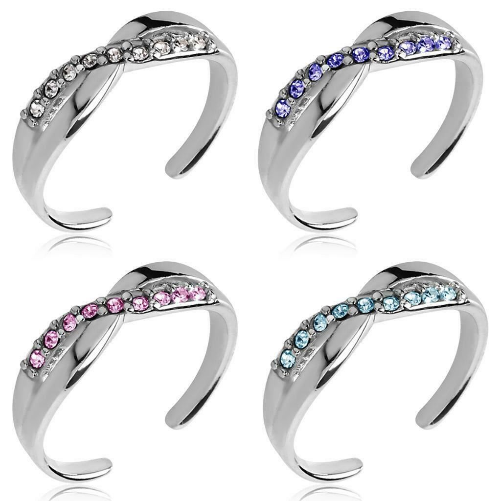 925 Sterling Silver Toe Ring Adjustable Size Cubic Zirconia Gemstones