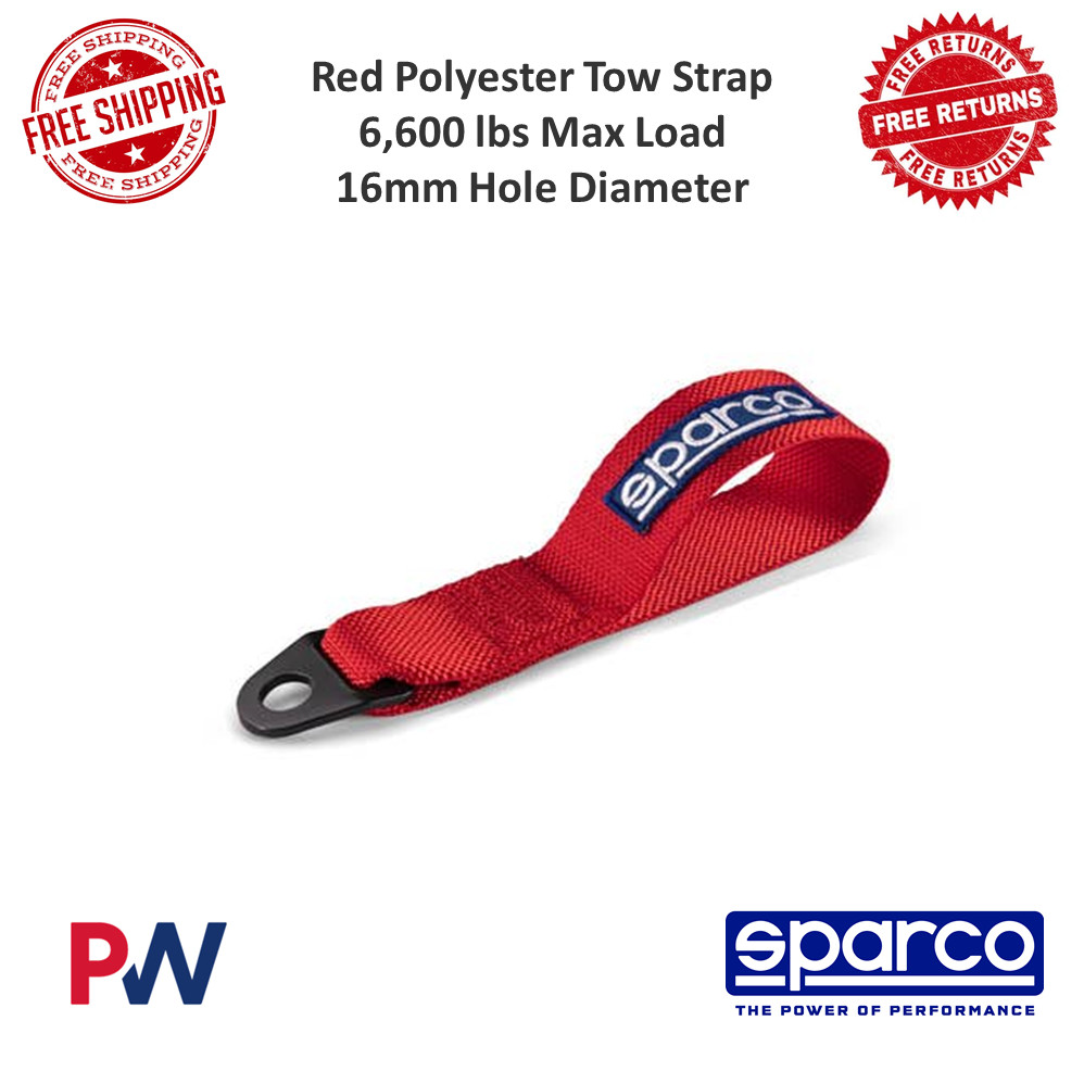 Sparco Tow Strap Red Polyester 6600 lbs Load 0.791 ft. Length 16mm Hole #01637RS