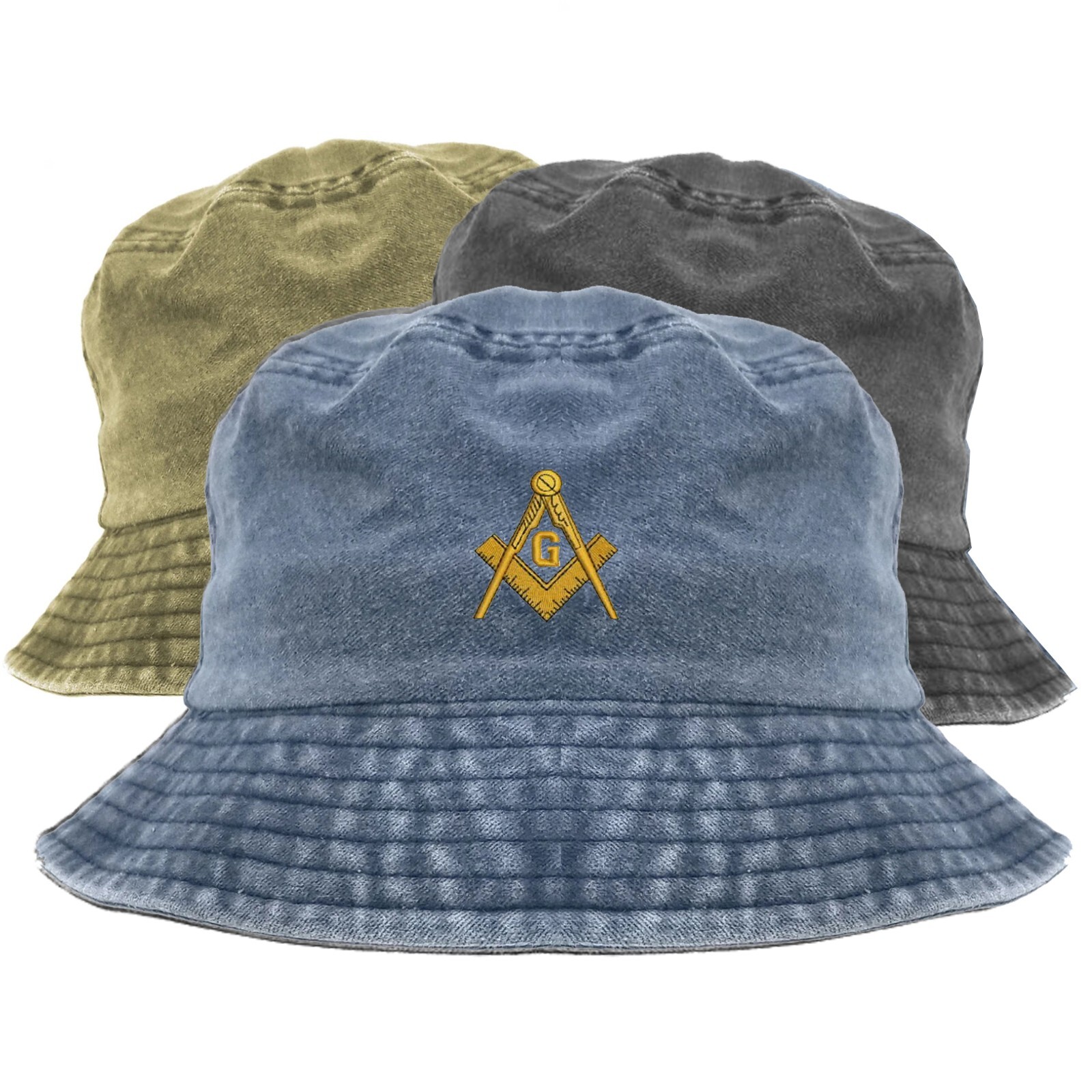 Masonic Free Mason embroidered bucket hat, pigment dyed bucket hat
