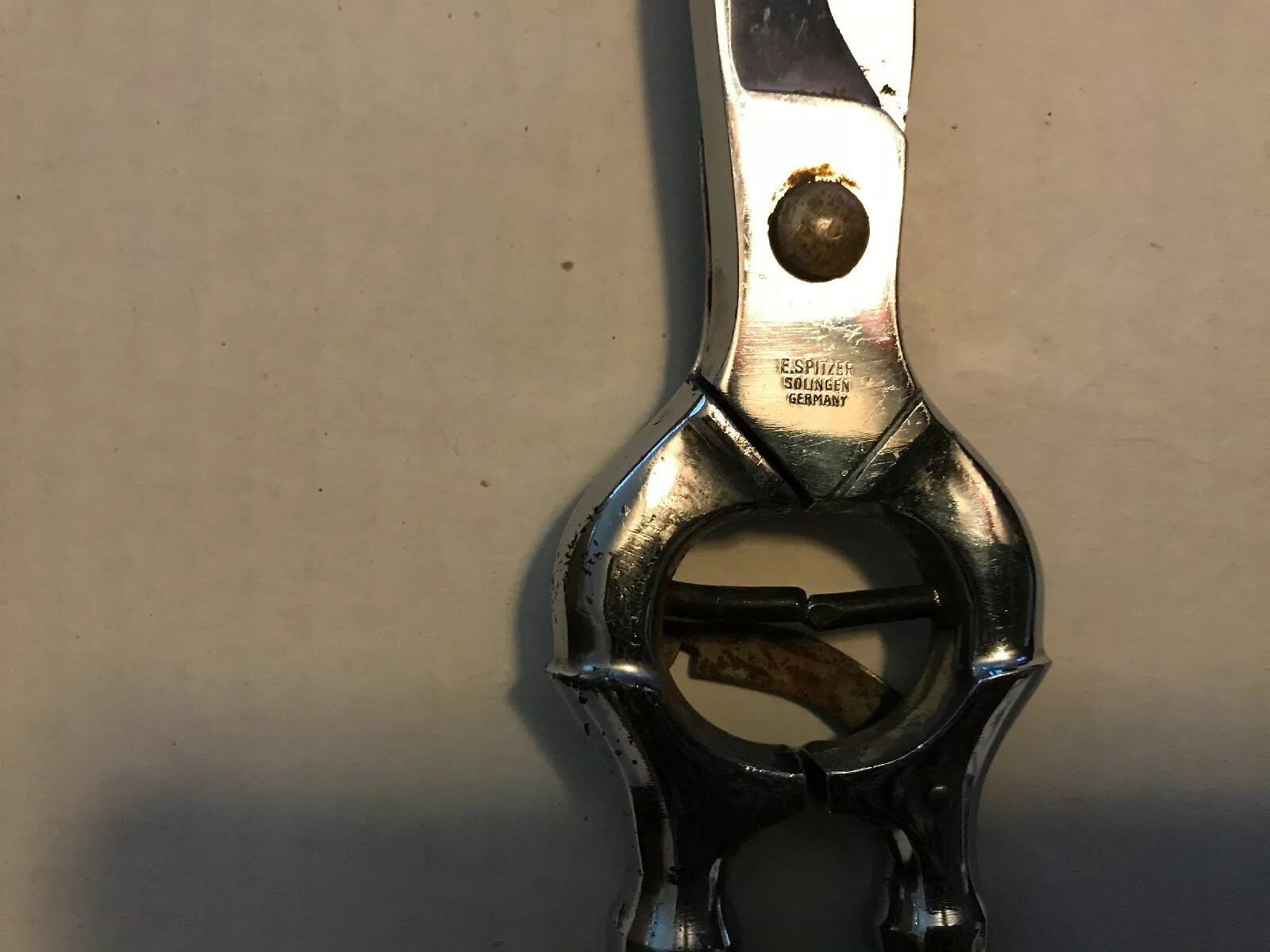 E. Spitzer SOLINGEN GERMANY Chrome & Antler HANDLE HUNTING Snips Scissors