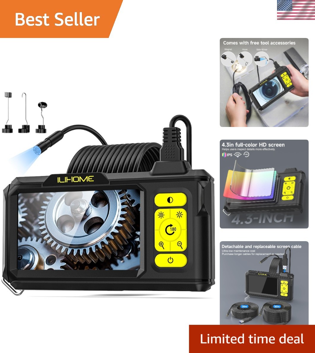 4.3-Inch IPS Borescope Camera with Enhanced Visibility - Ideal for Tight Spaces