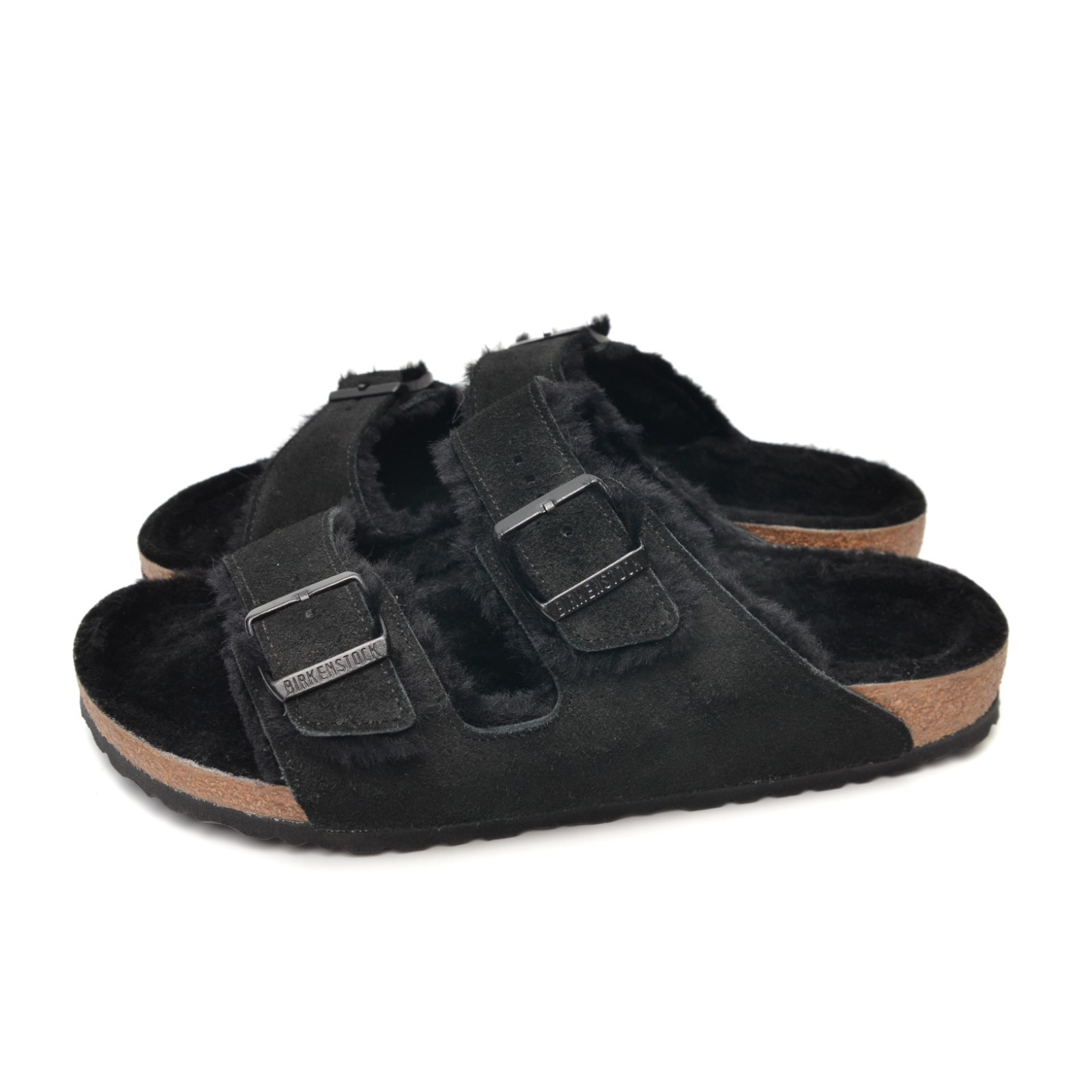 Birkenstock Arizona Black Suede Leather Shearling Fur Slide Men US 12 / EUR 45