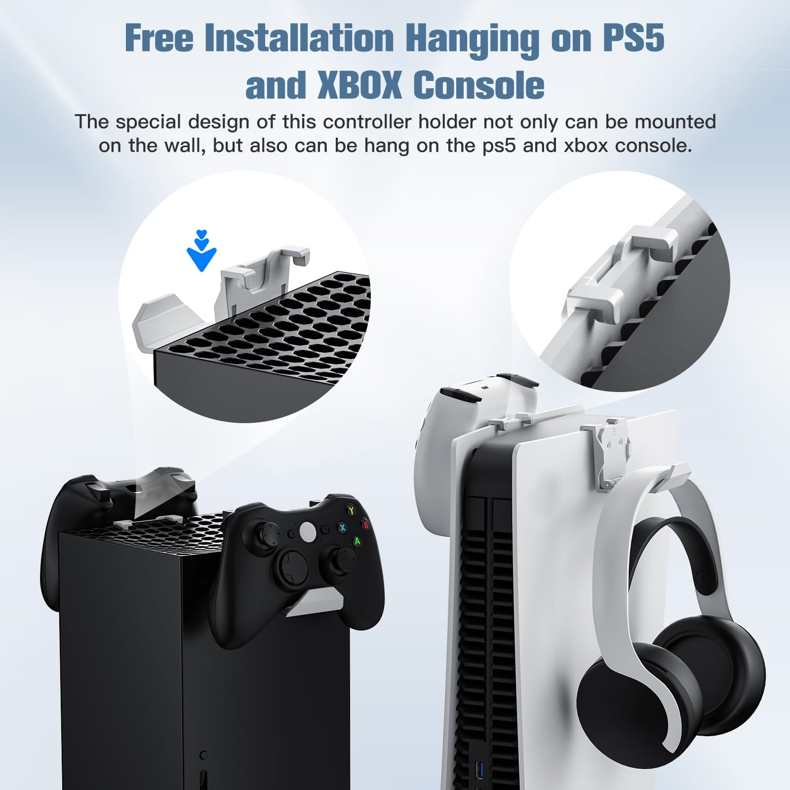 KUNSLUCK 6 Pack Controller Wall Mount for PS5, Xbox, Switch 6 Pack, White
