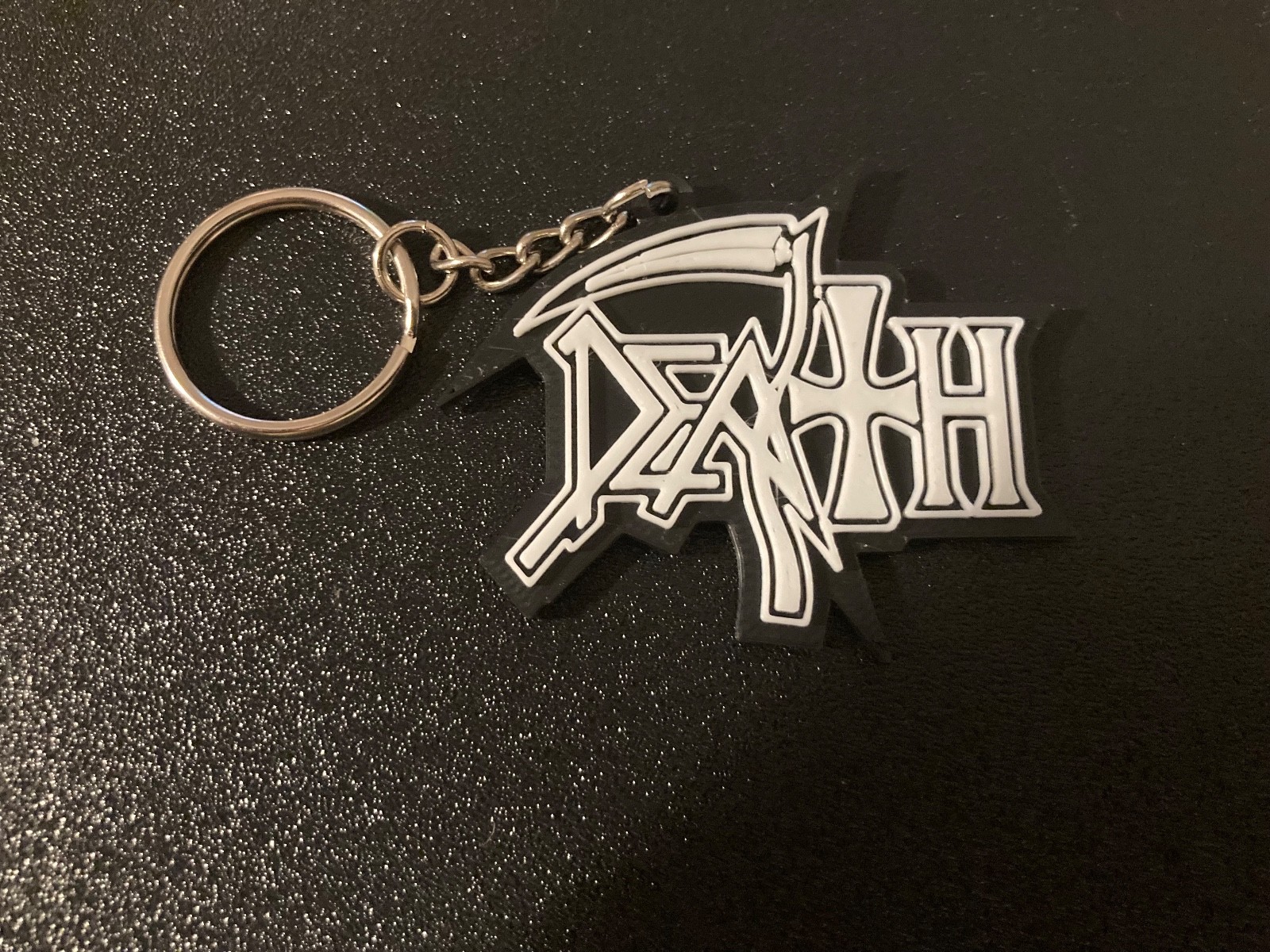 Death Logo keychain — Florida Death Metal like Obituary Morbid Angel Cannibal