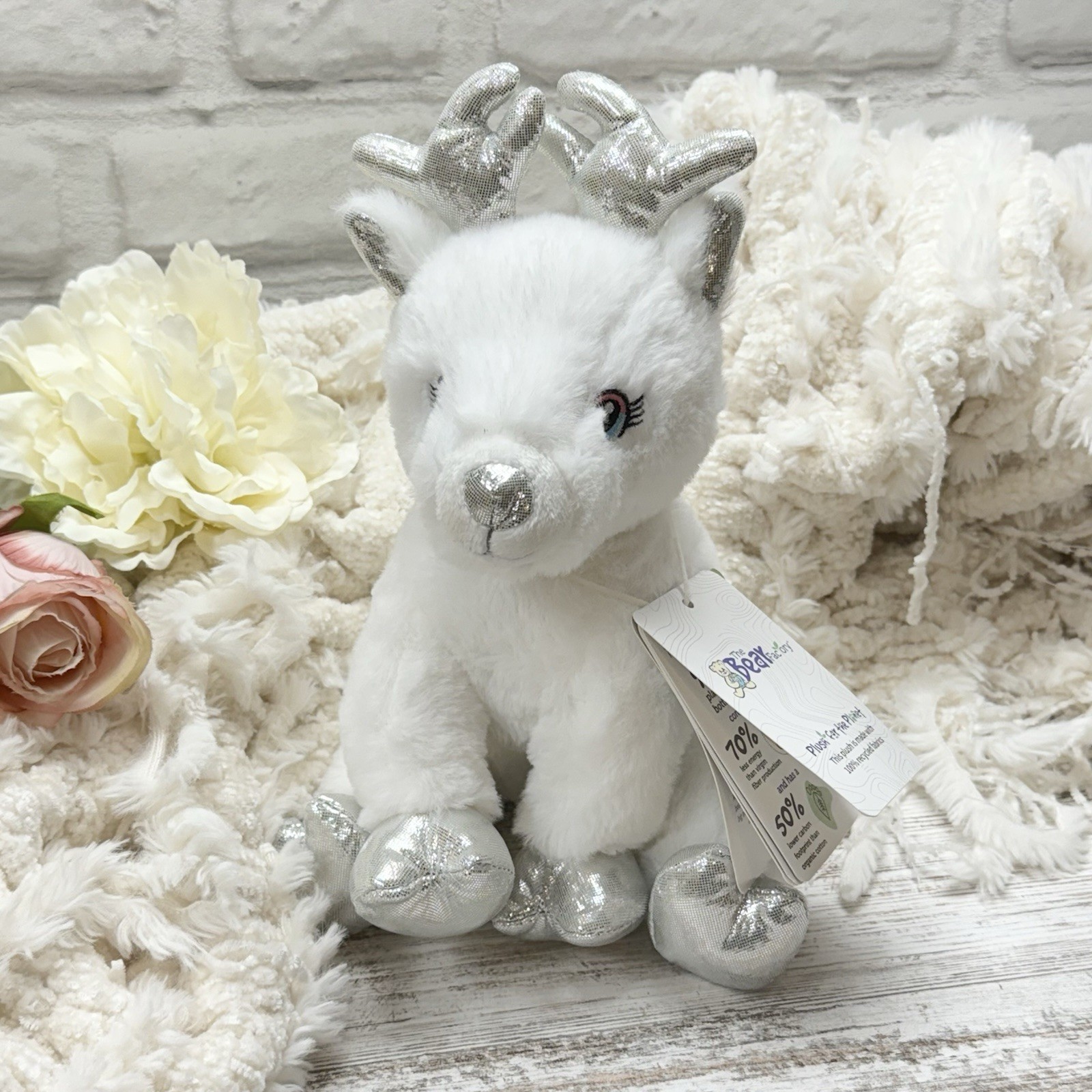 Vtg The Bear Factory 2001 Reindeer Unstuffed Animal Plush 11" White Silver NEW