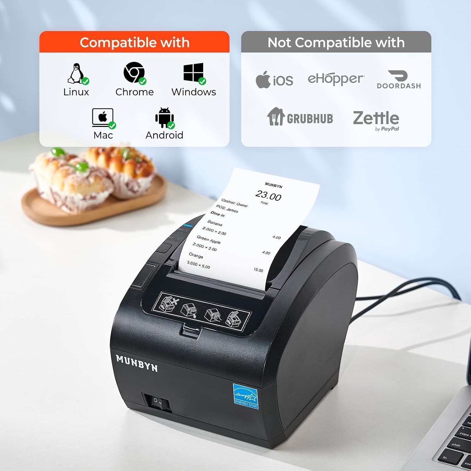 MUNBYN Bluetooth Thermal Receipt Printer P047 80mm POS Printer ITPP047P