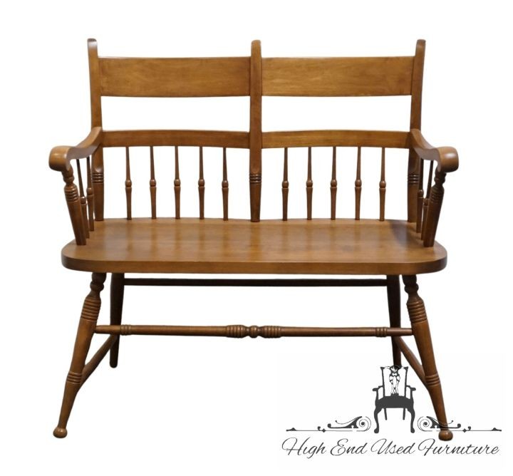 HIGH END VINTAGE Solid Hard Rock Maple Colonial Early American 35" Bench Settee