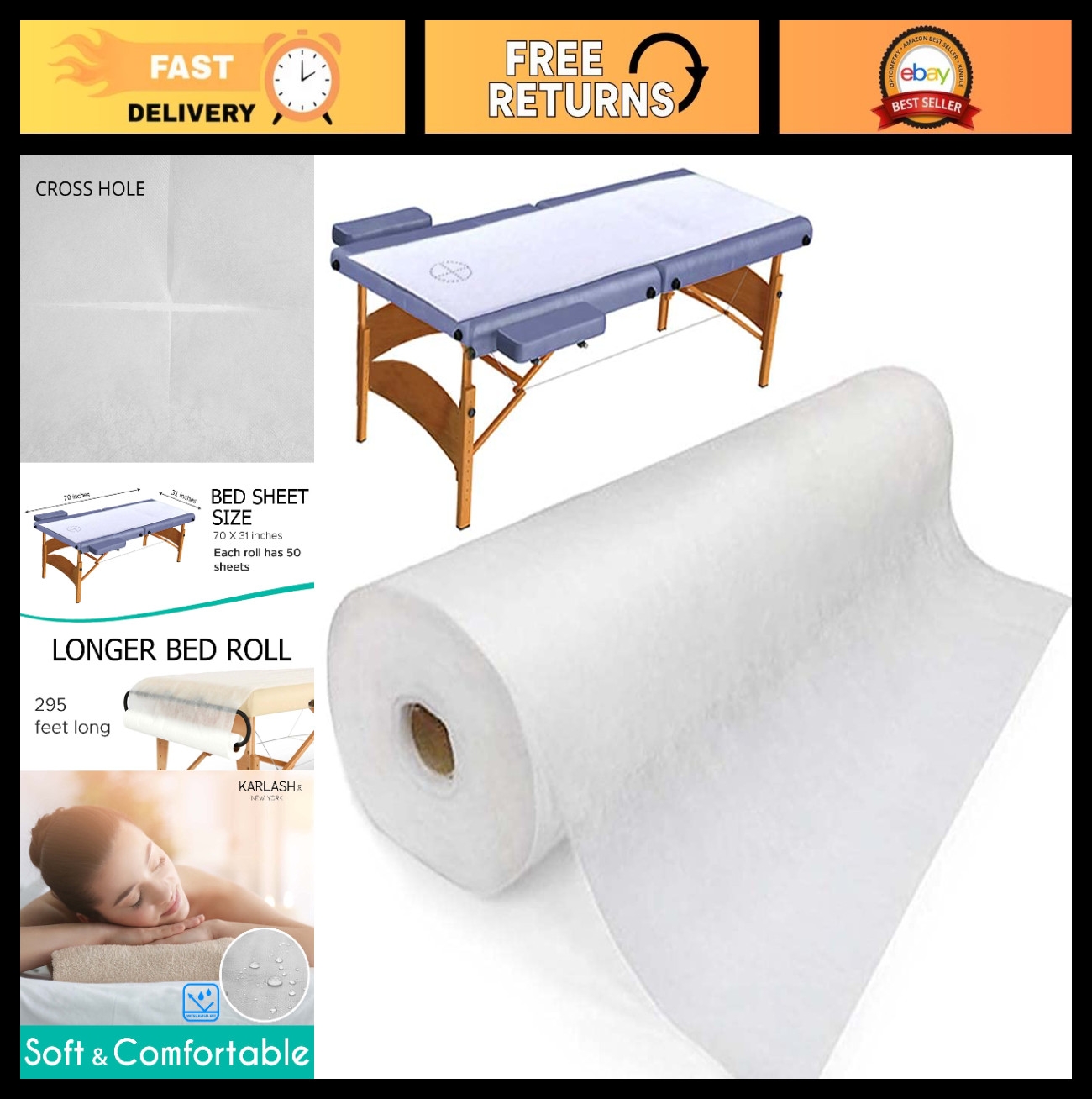 Disposable Non-Woven Bed Sheet Roll 30 GSM Precut Hole for Massage Tables