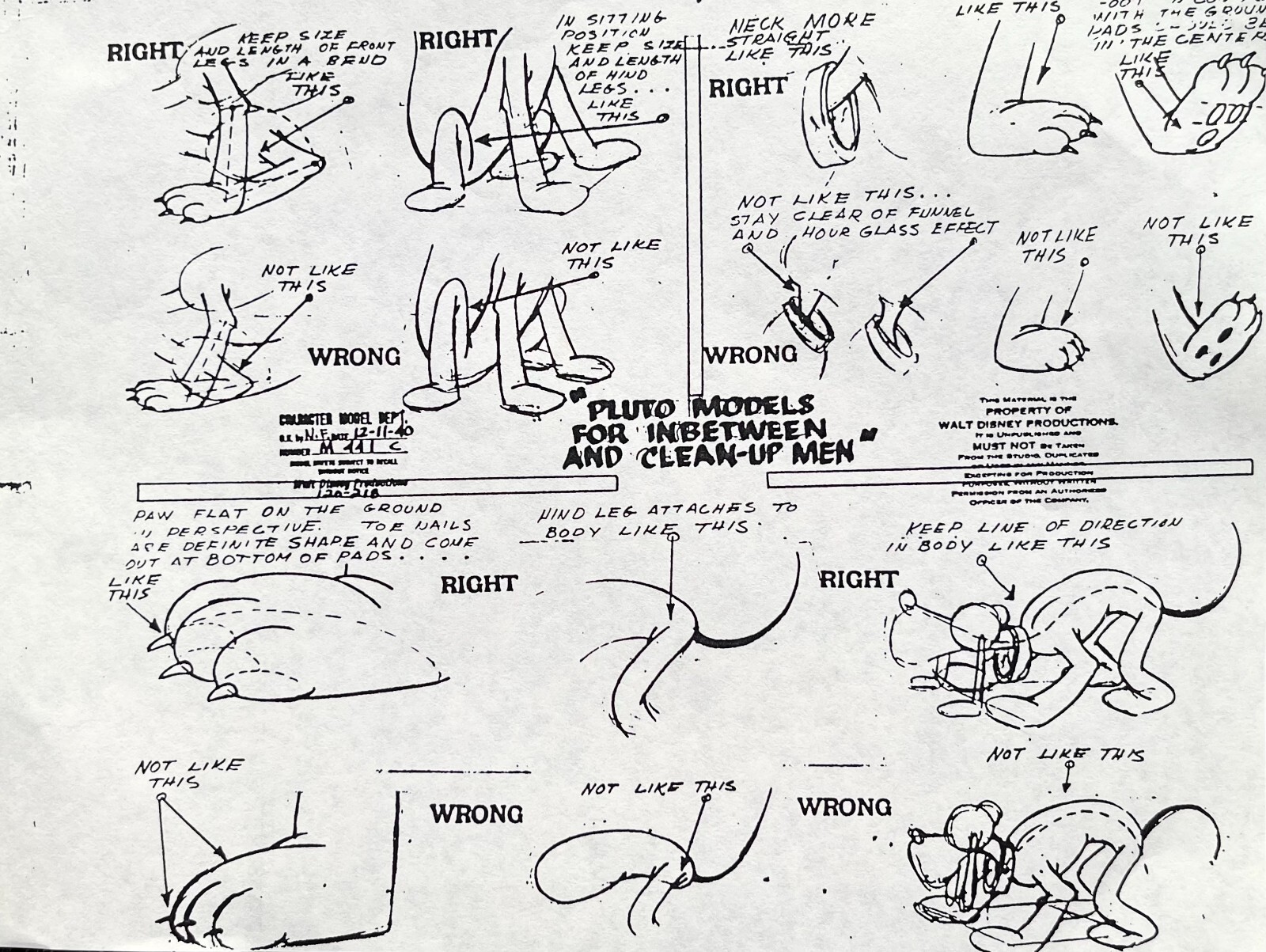 PLUTO Disney ANIMATION Model Sheet PHOTOCOPY FOR "IN BETWEEN AND CLEANUP MEN" 2