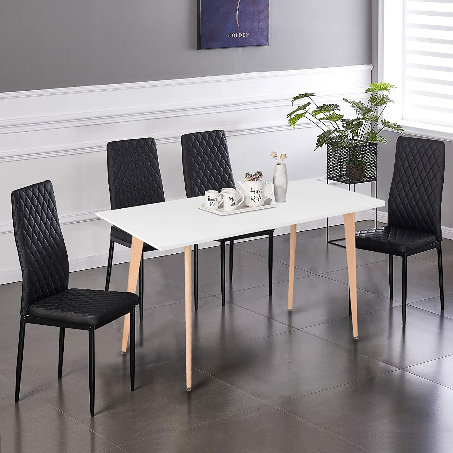Set of 4 High Back Dining Chairs Upholstered Kitchen Chairs Modern Accent Chairs