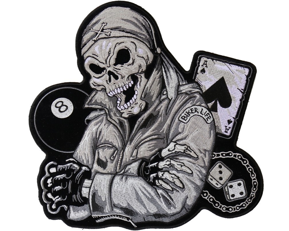 Small Motorcycle Biker Life Guy Skull Subdued Embroidered Biker Patch