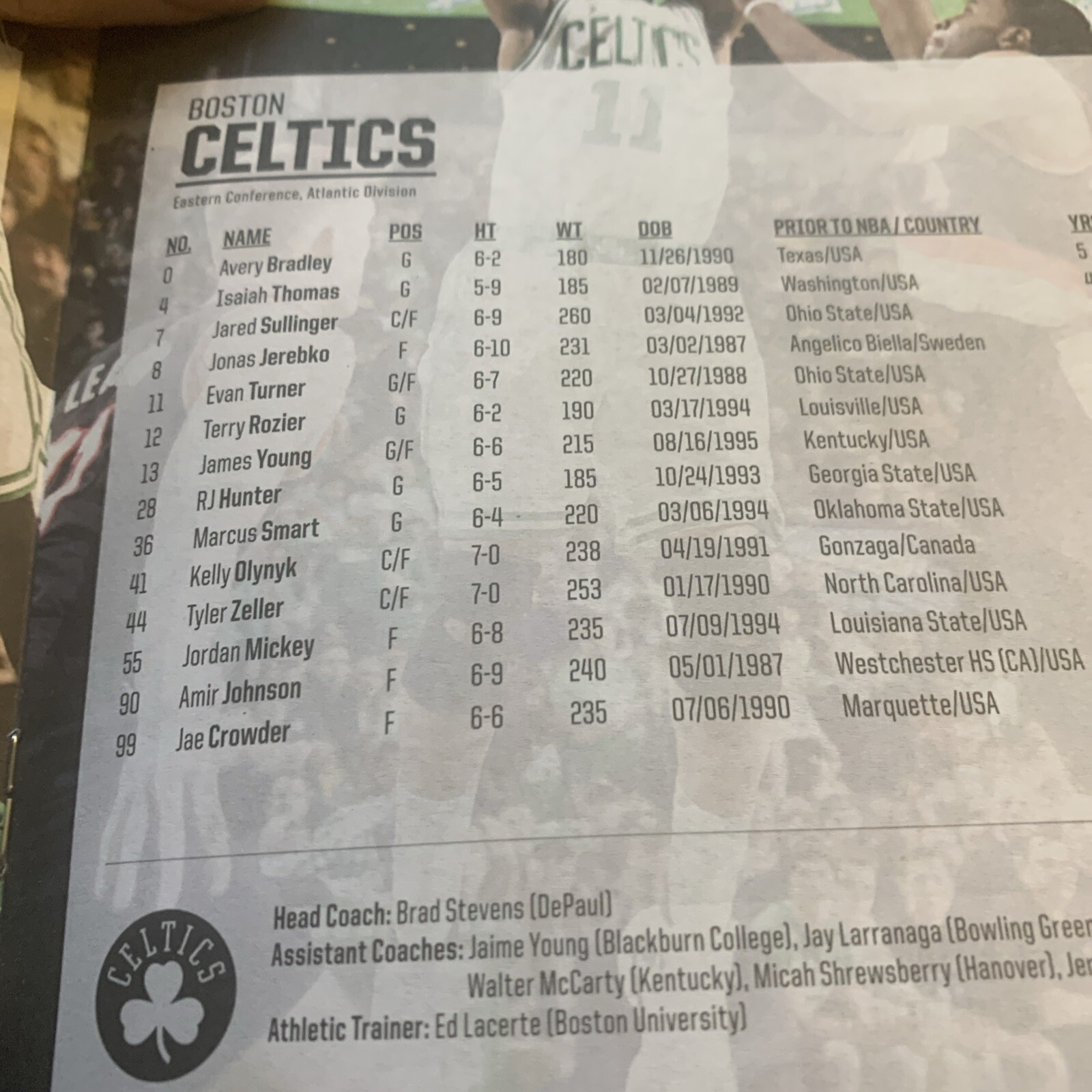 2016 Portland Trail Blazers Game Time Program Basketball Celtics