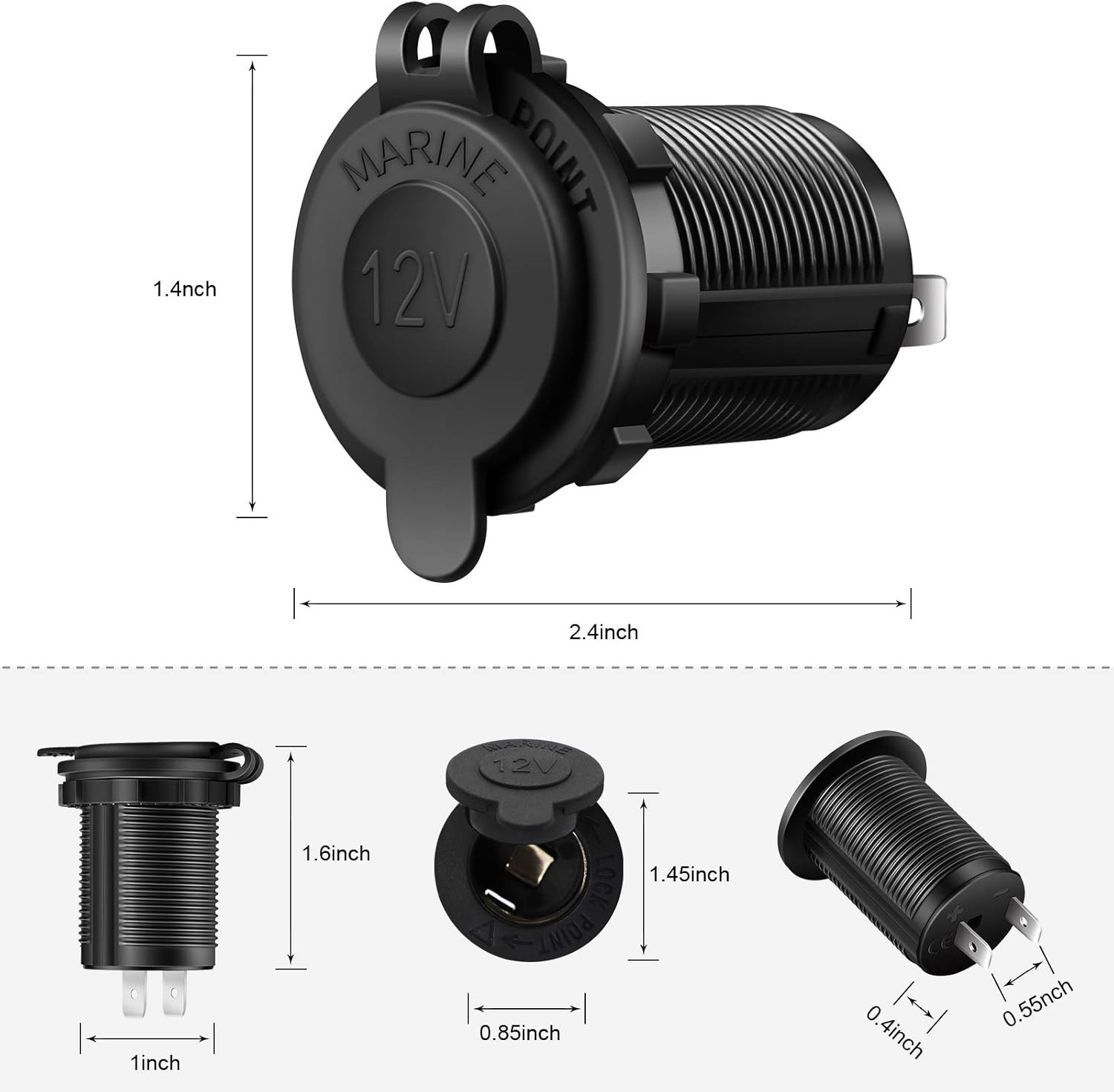 Versatile 12V Waterproof Power Outlet Socket with Long Wire & Installation Kit