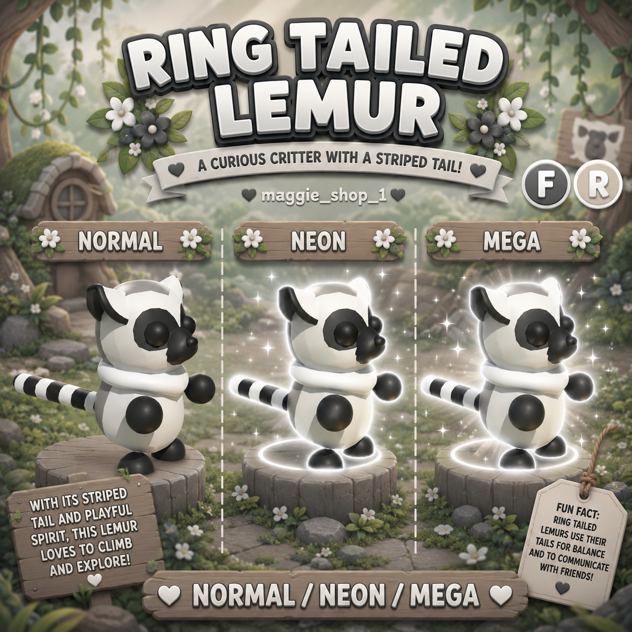 Ring Tailed Lemur FR Normal/Neon /Mega ✨ Adopt From Me Today ✨ Top Picks