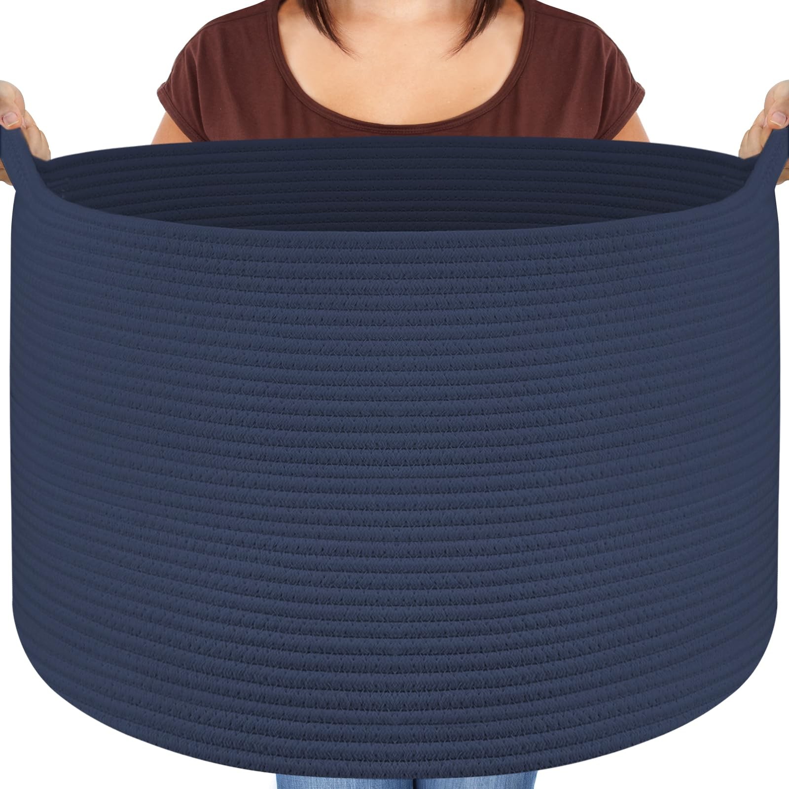 Extra Large Blanket Basket Cotton Rope Toy Bin Laundry Hamper Blue 22x22x14 Inch