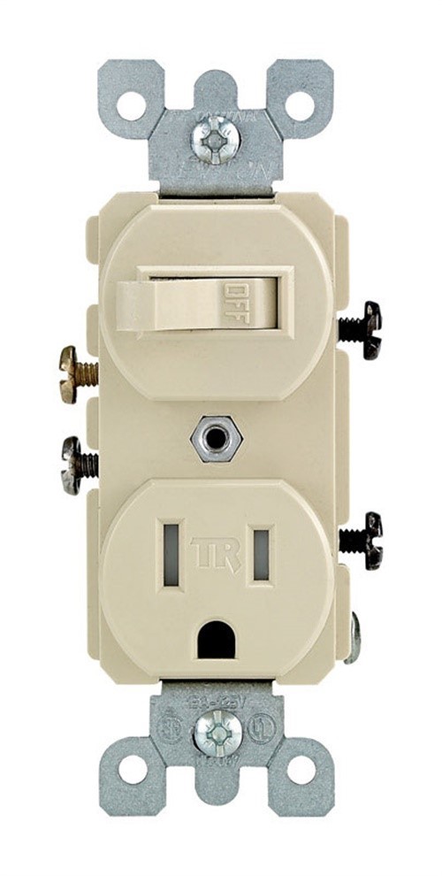 Leviton T5225-I 15A 125V 3-Wire Ivory Thermoplastic Combination Switch/Outlet