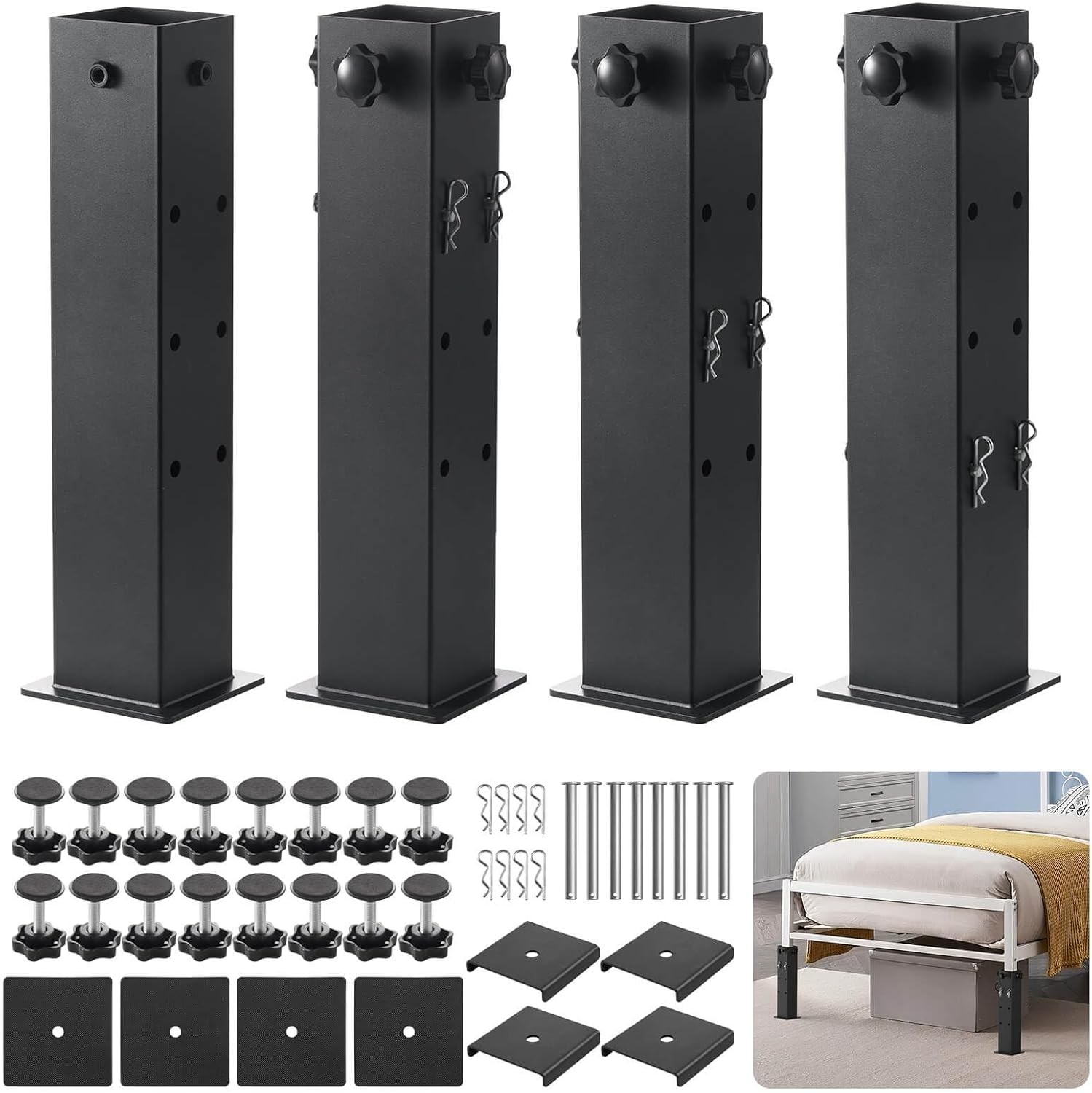 Heavy-Duty College Dorm Bed Risers with 0.16" Reinforced Base-17.98 LB (Black),
